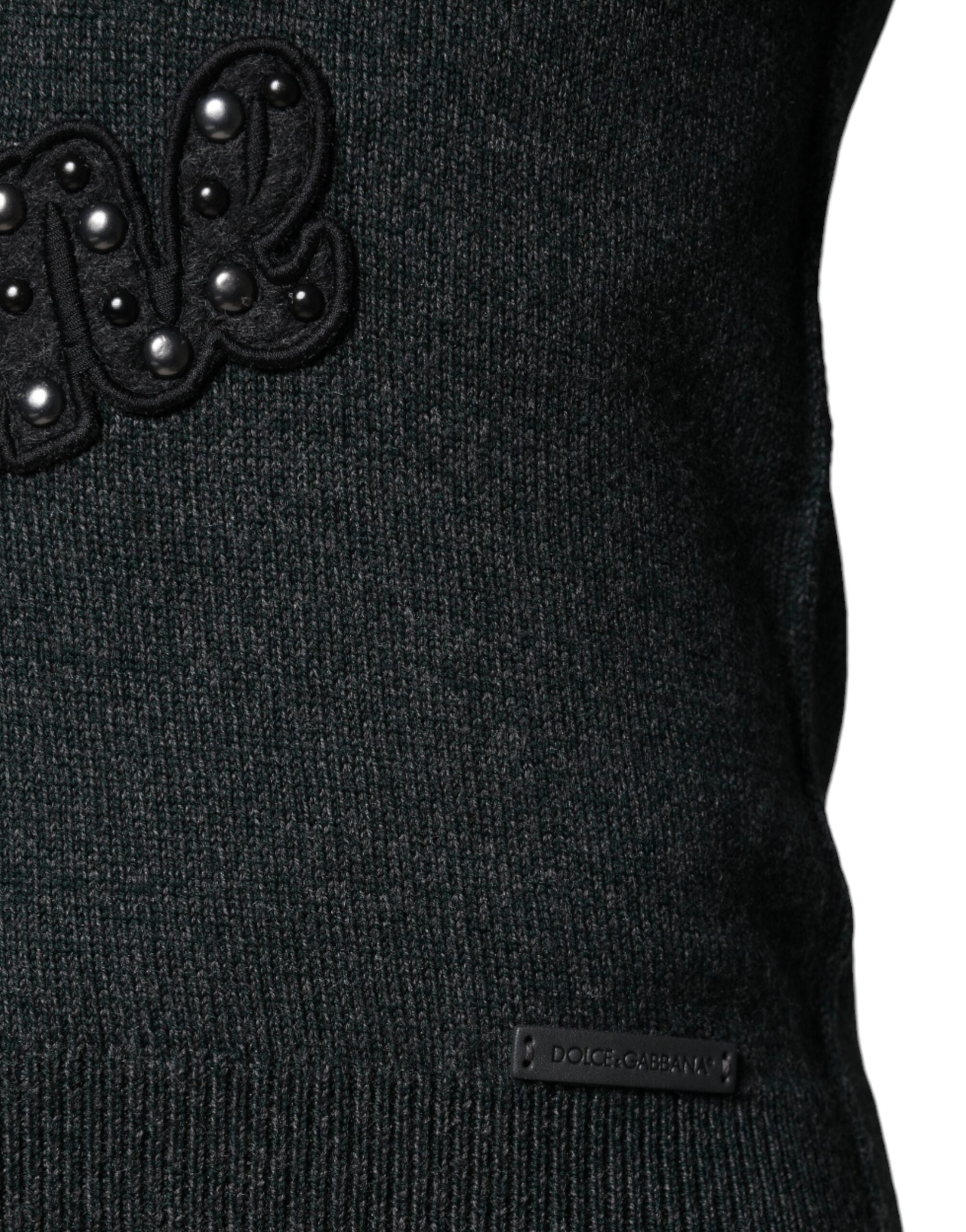 Gray Embellished Crew Neck Pullover Sweater - ventzia