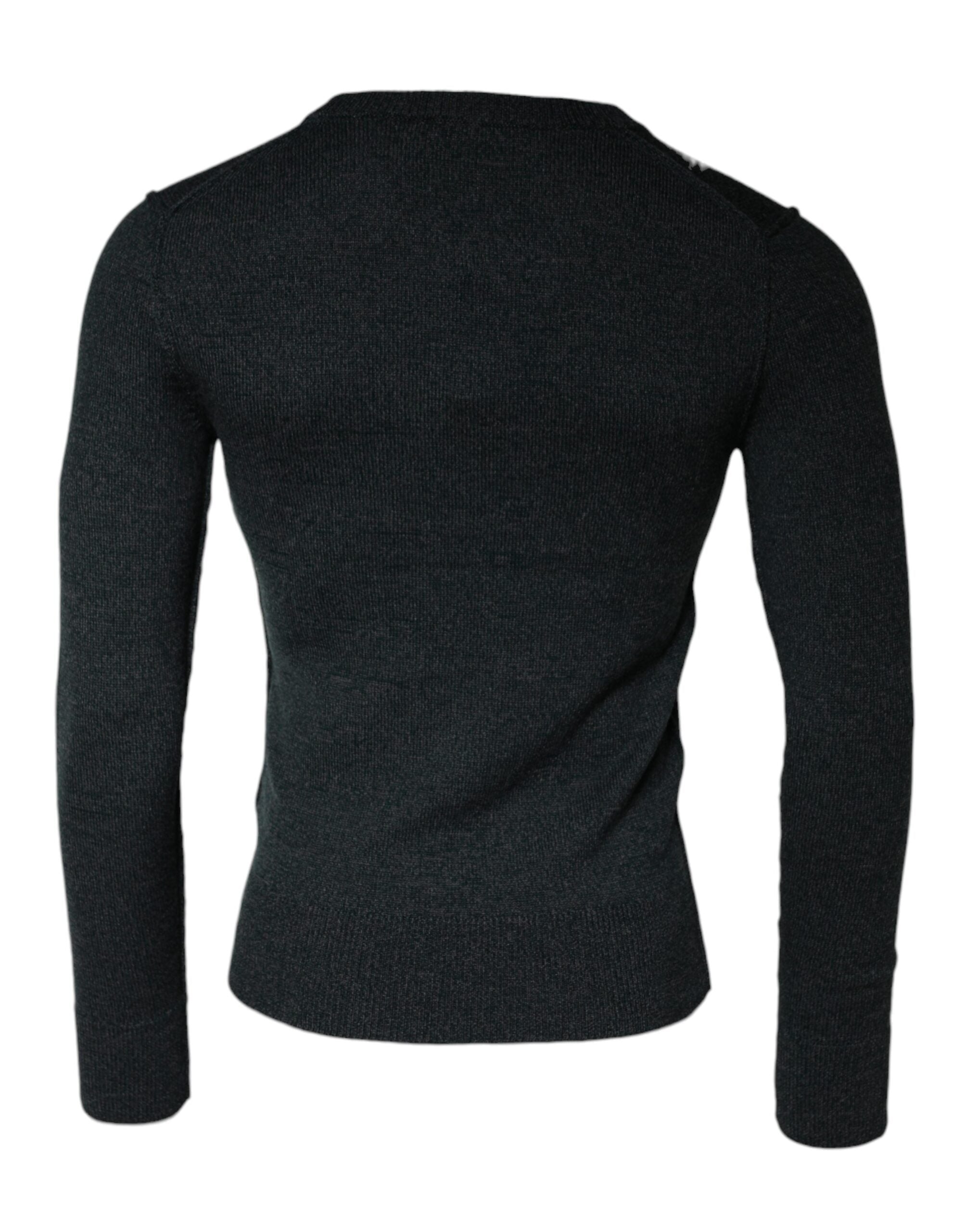 Gray Embellished Crew Neck Pullover Sweater - ventzia
