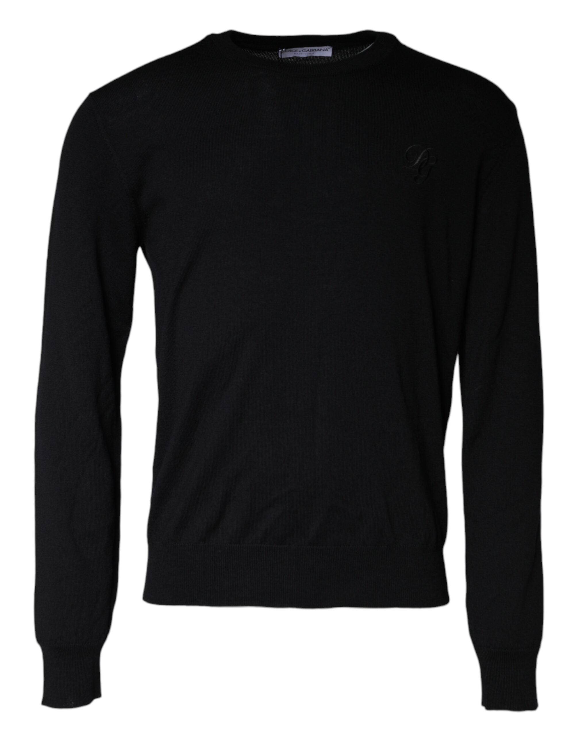 Black Wool Knit Crew Neck Pullover Sweater - ventzia