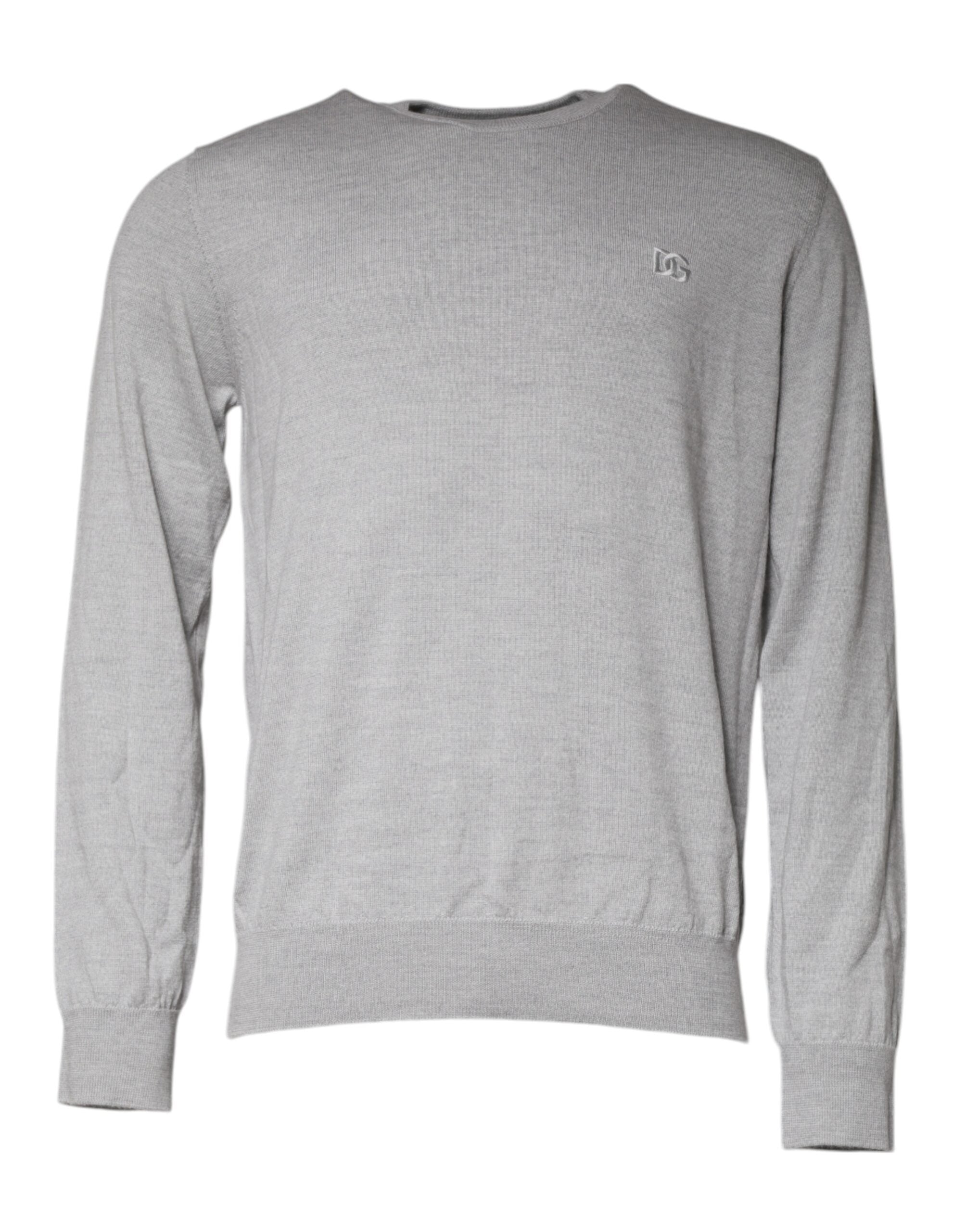 Light Gray Wool Crew Neck Pullover Sweater - ventzia