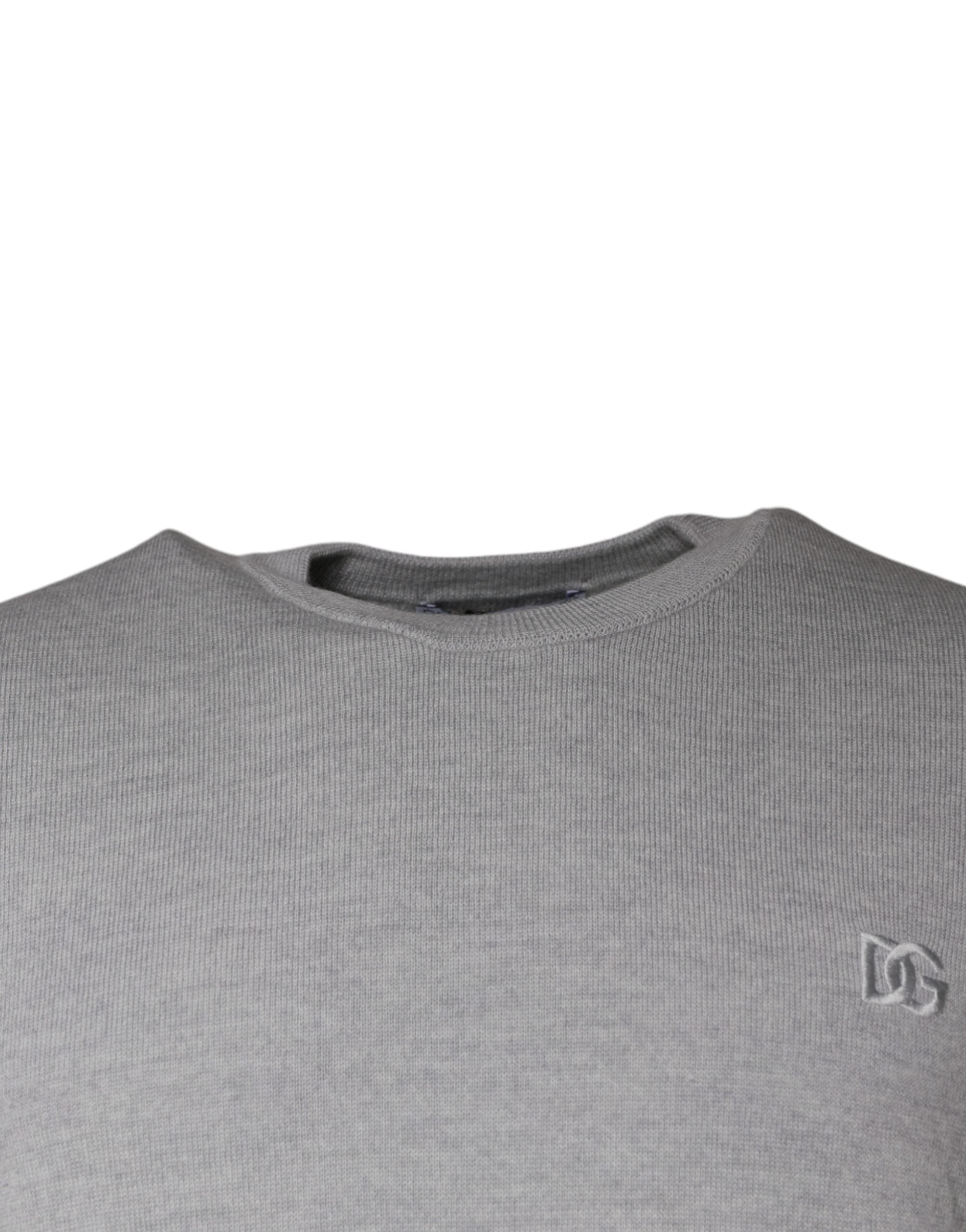 Light Gray Wool Crew Neck Pullover Sweater - ventzia