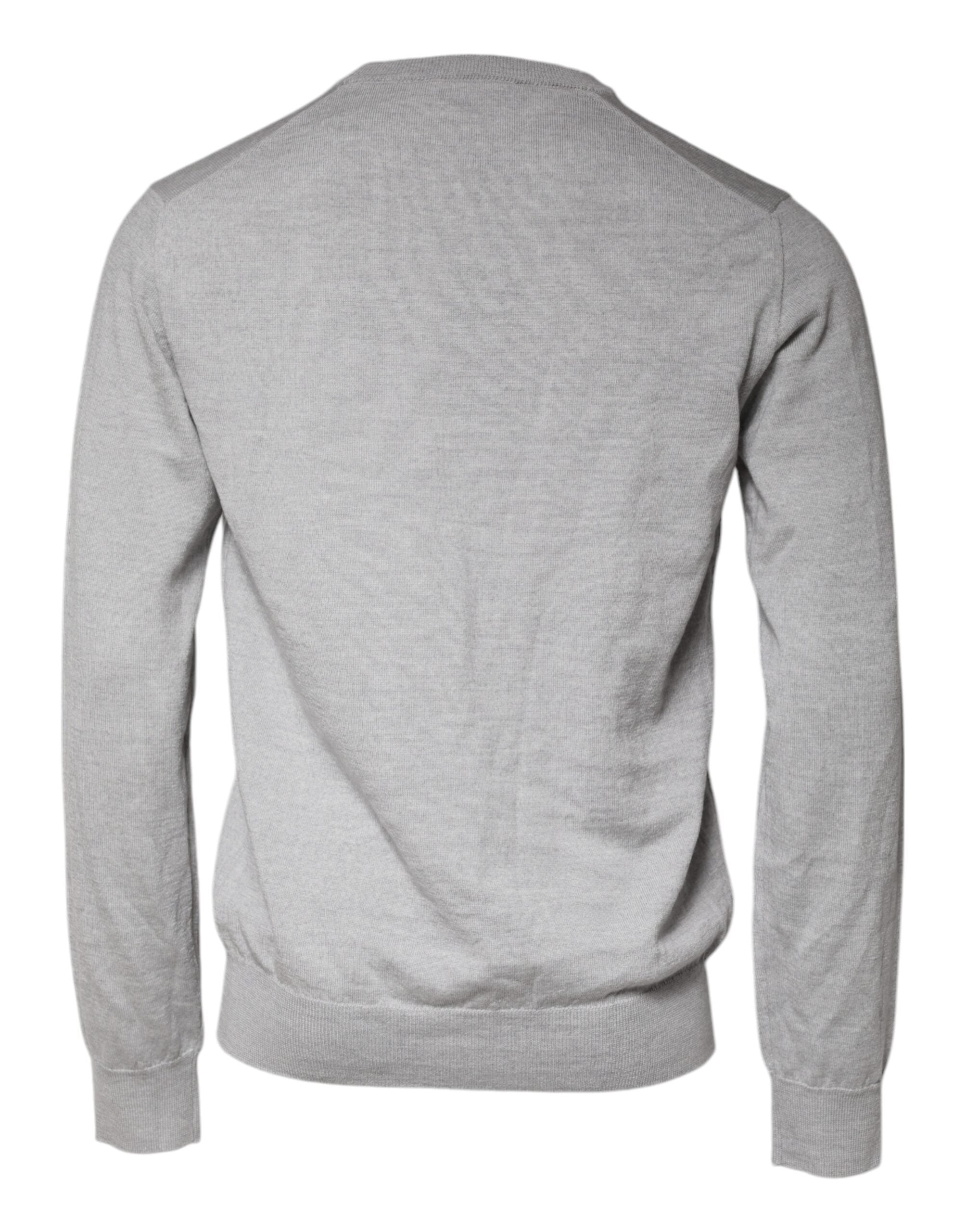 Light Gray Wool Crew Neck Pullover Sweater - ventzia