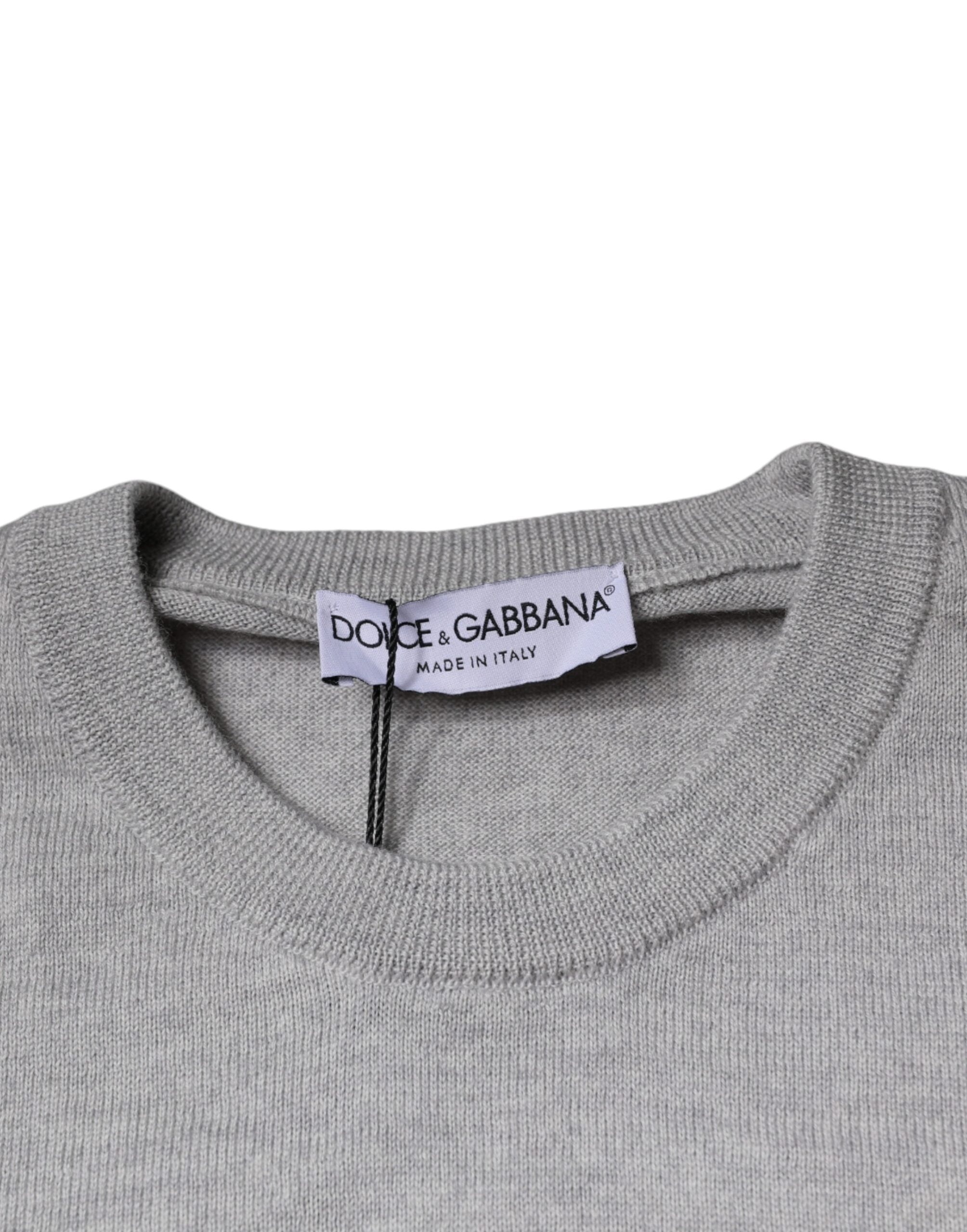 Light Gray Wool Crew Neck Pullover Sweater - ventzia