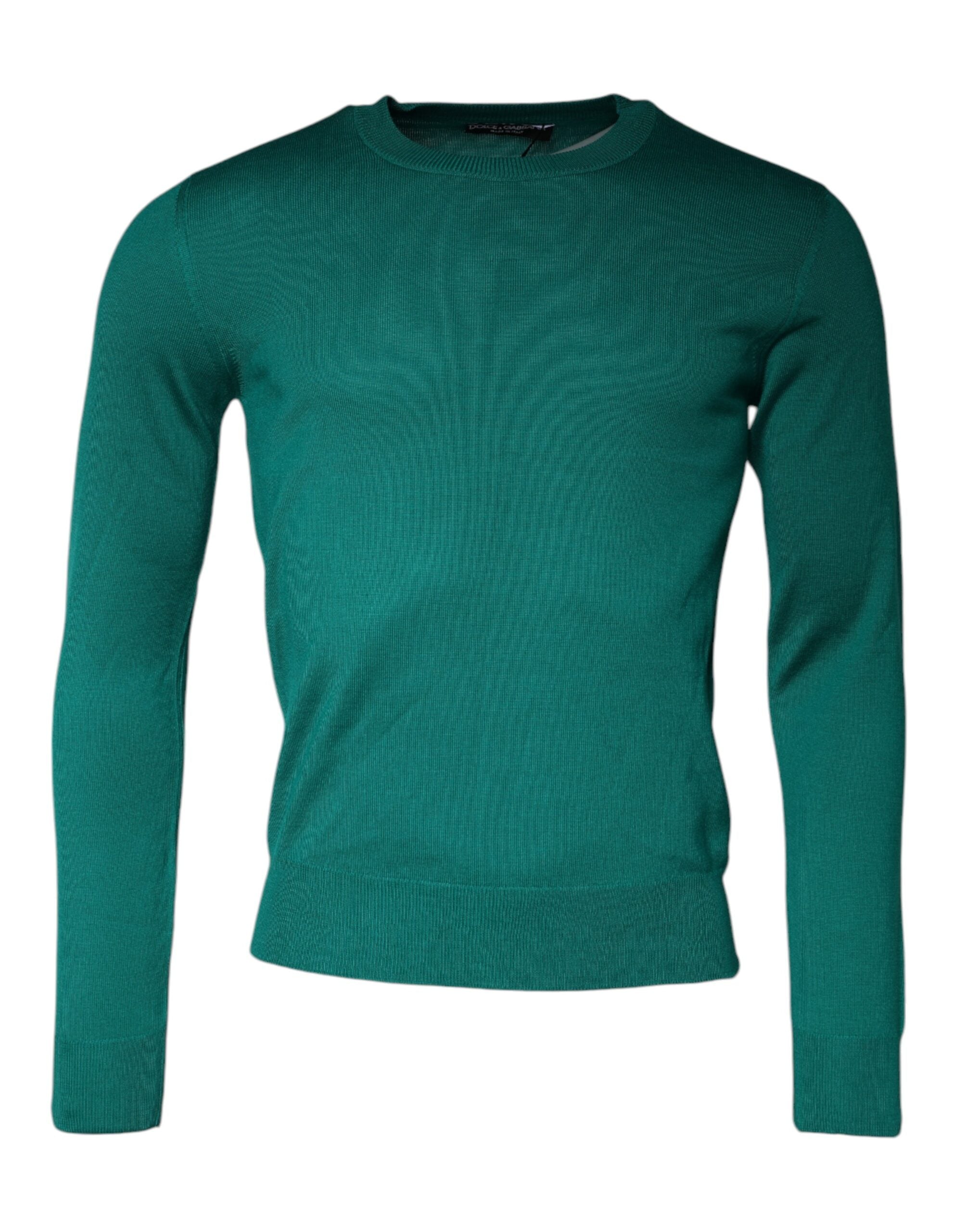 Green Wool Knit Crew Neck Pullover Sweater - ventzia