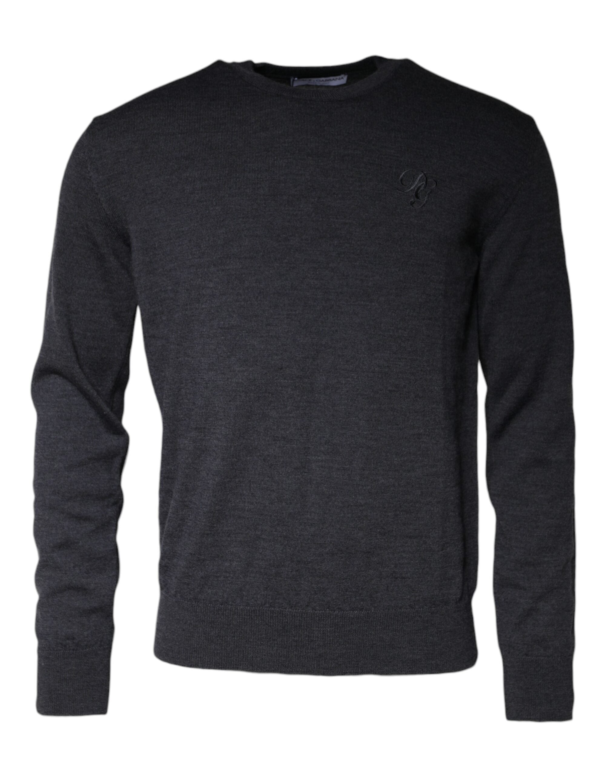 Dark Gray Wool Crew Neck Pullover Sweater - ventzia