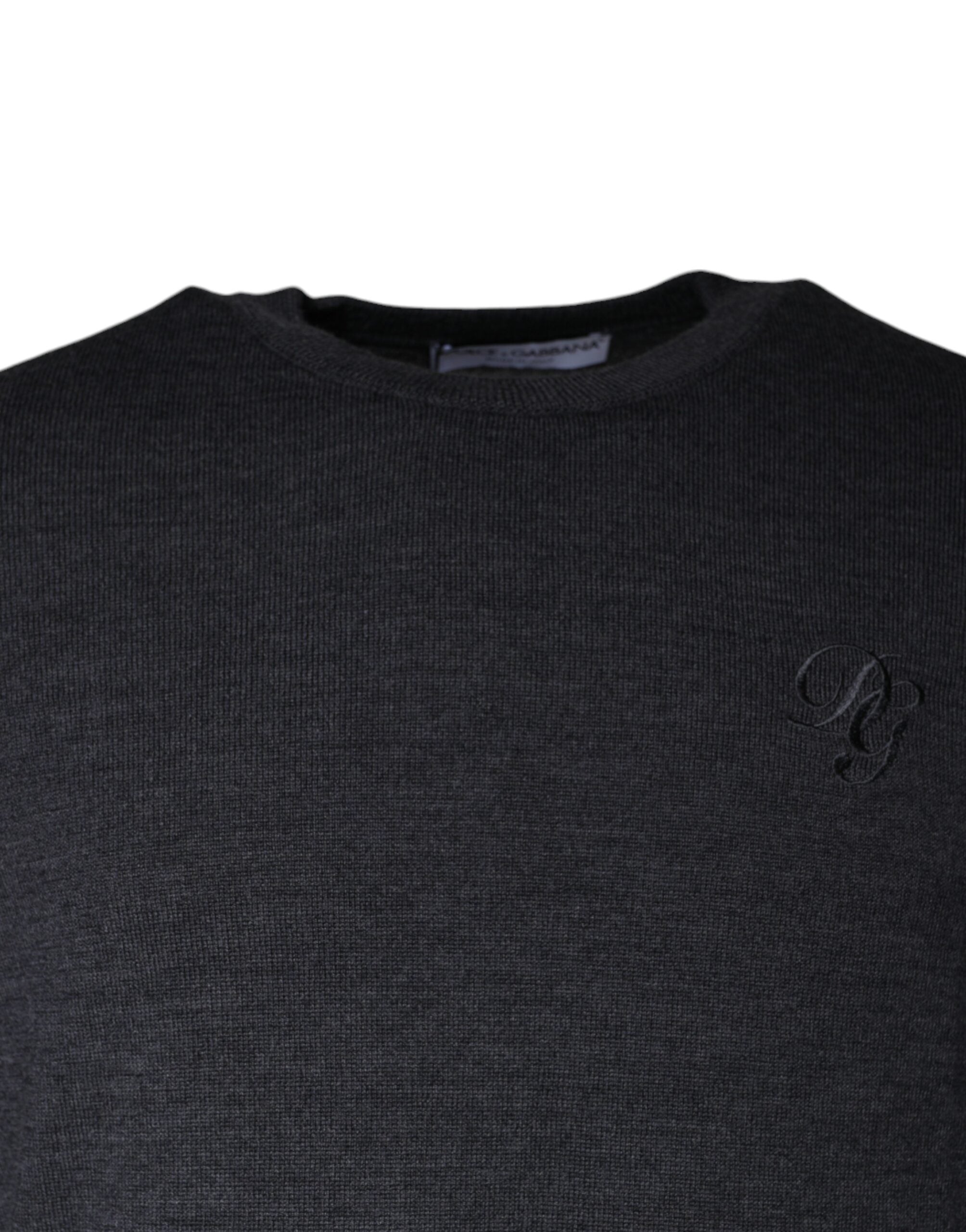 Dark Gray Wool Crew Neck Pullover Sweater - ventzia