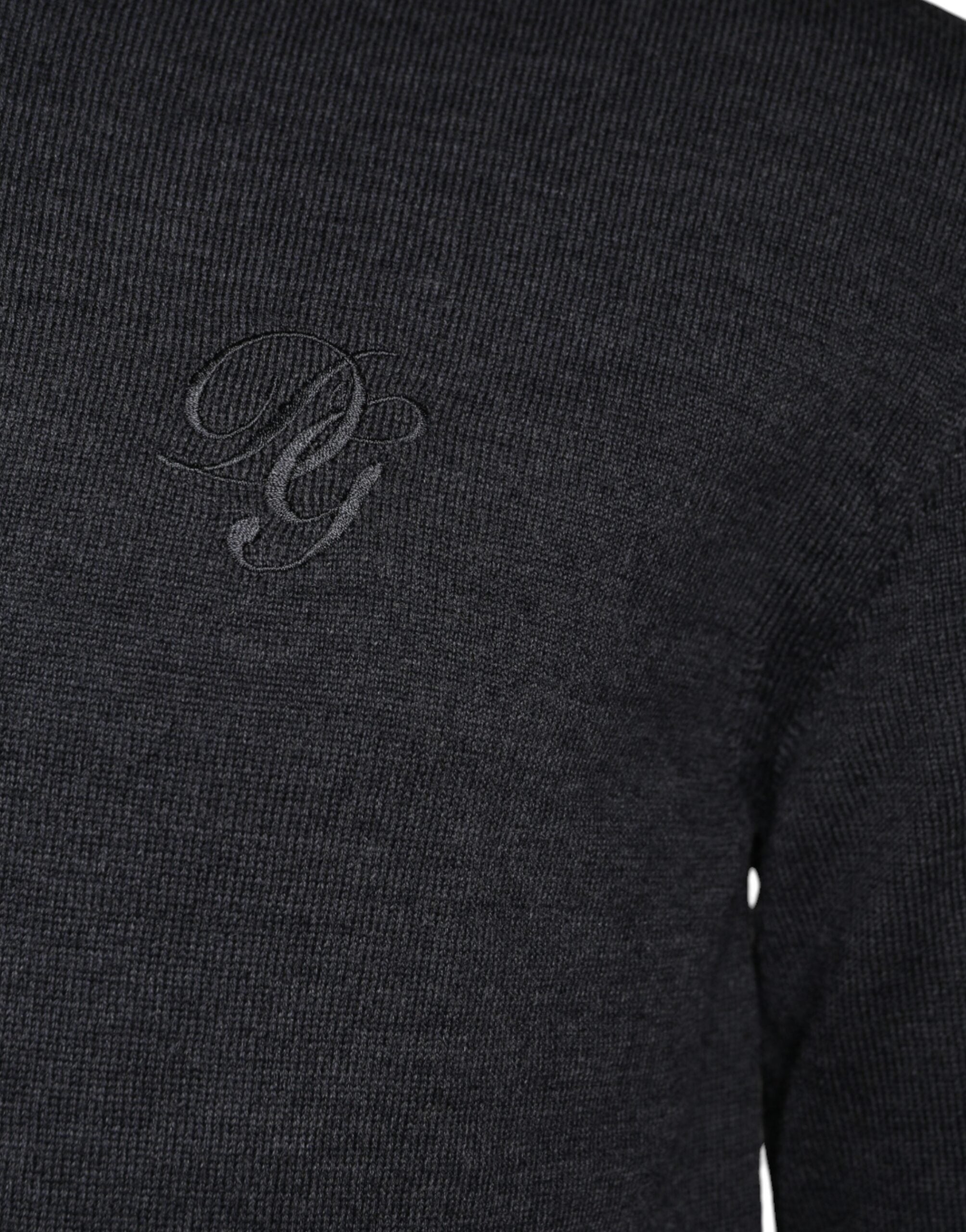 Dark Gray Wool Crew Neck Pullover Sweater - ventzia