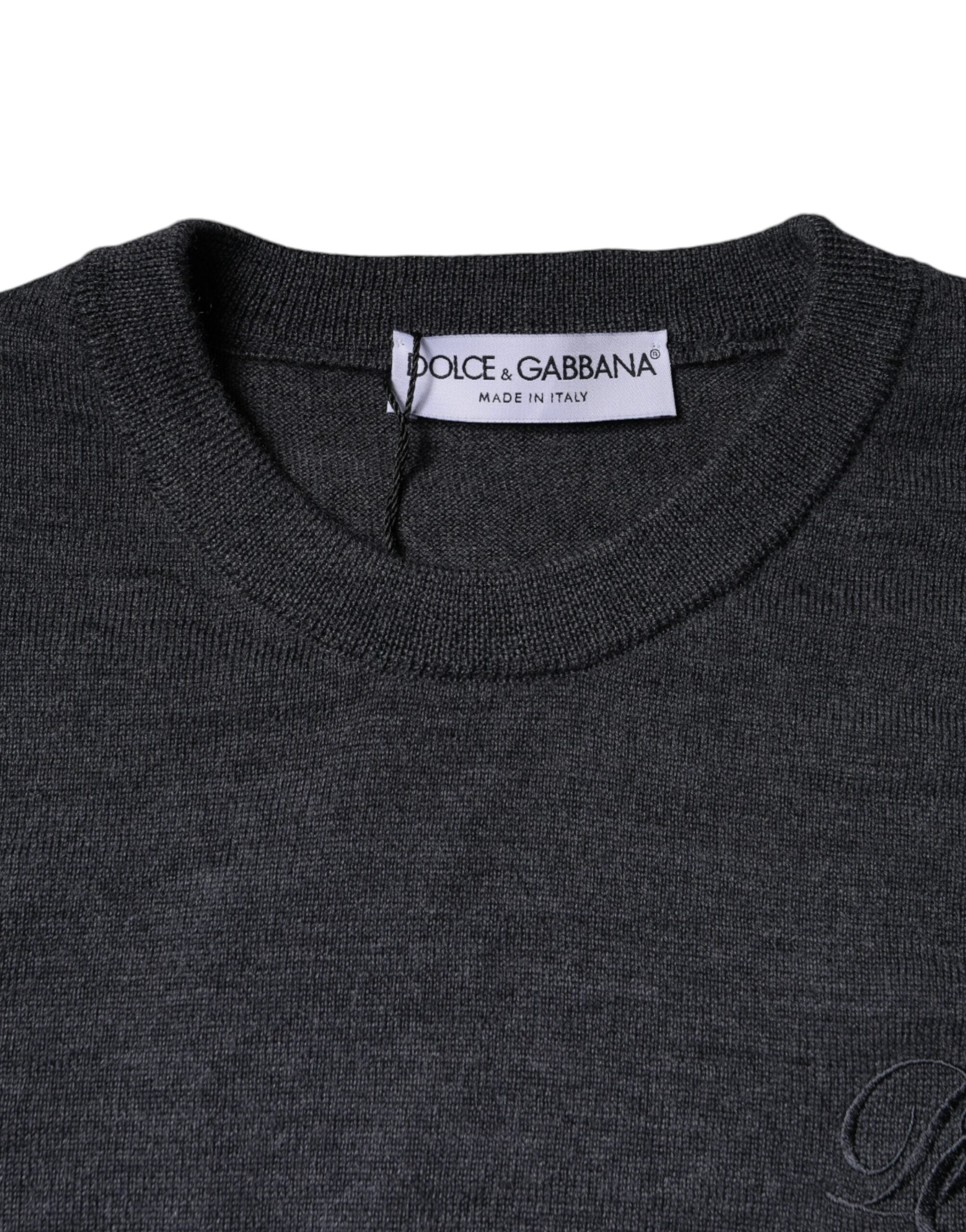 Dark Gray Wool Crew Neck Pullover Sweater - ventzia