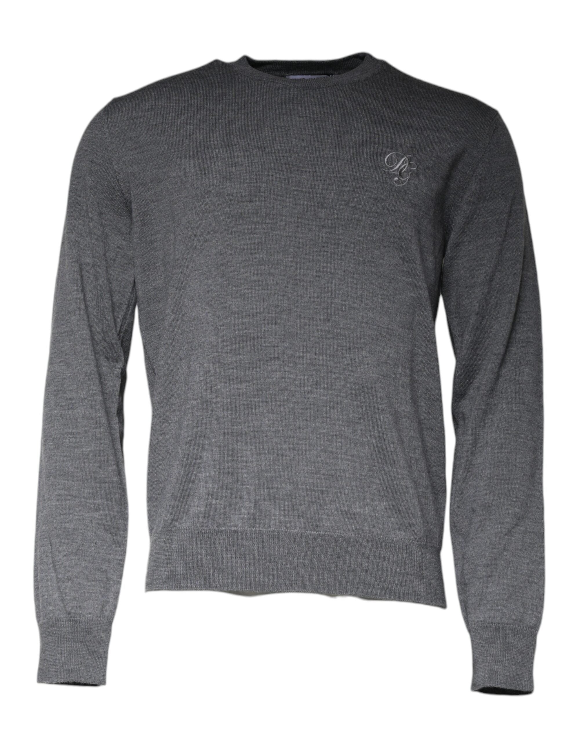 Dark Gray Wool Crew Neck Pullover Sweater - ventzia