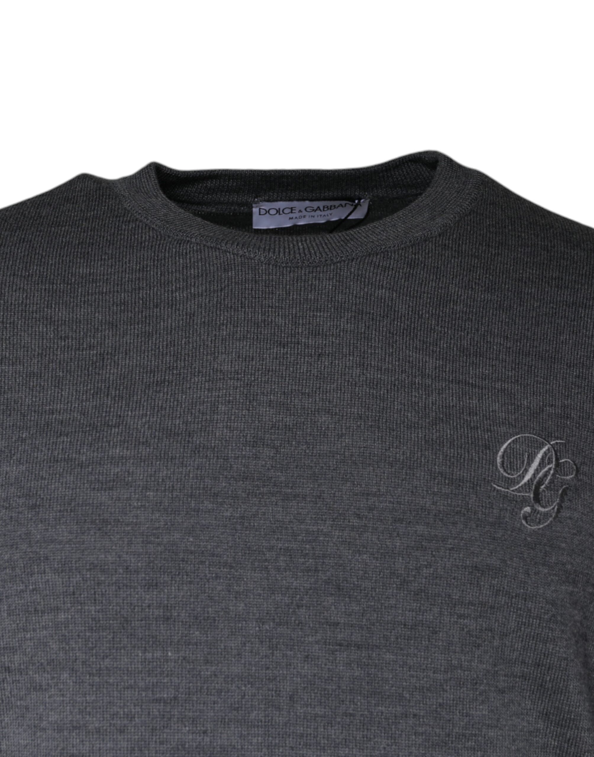 Dark Gray Wool Crew Neck Pullover Sweater - ventzia
