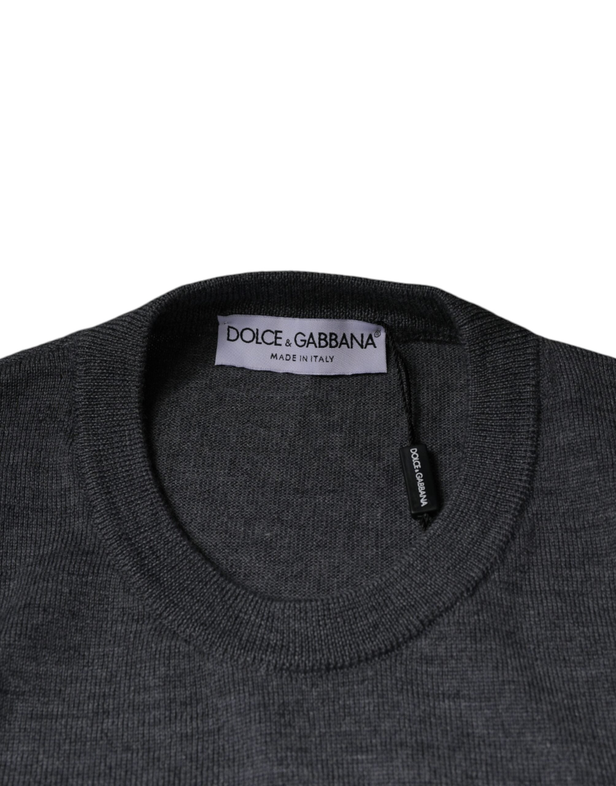 Dark Gray Wool Crew Neck Pullover Sweater - ventzia