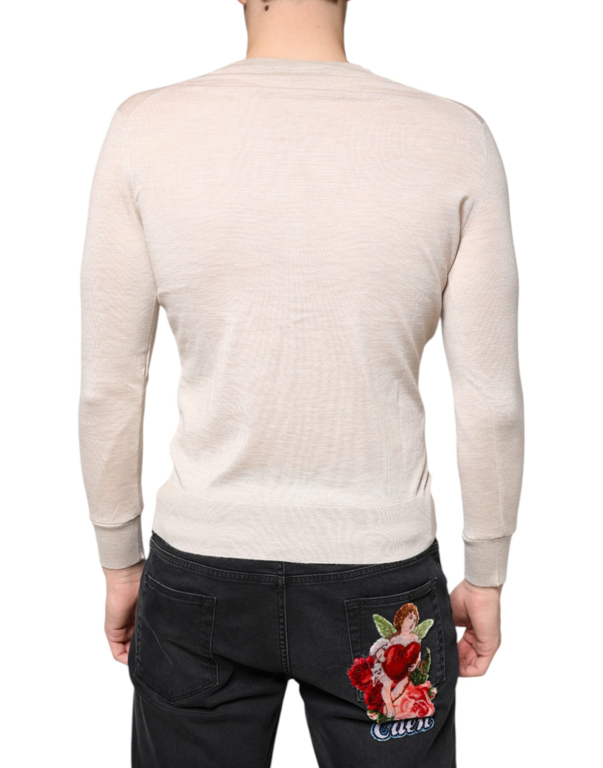 Beige Cashmere Button Down Cardigan Sweater - ventzia