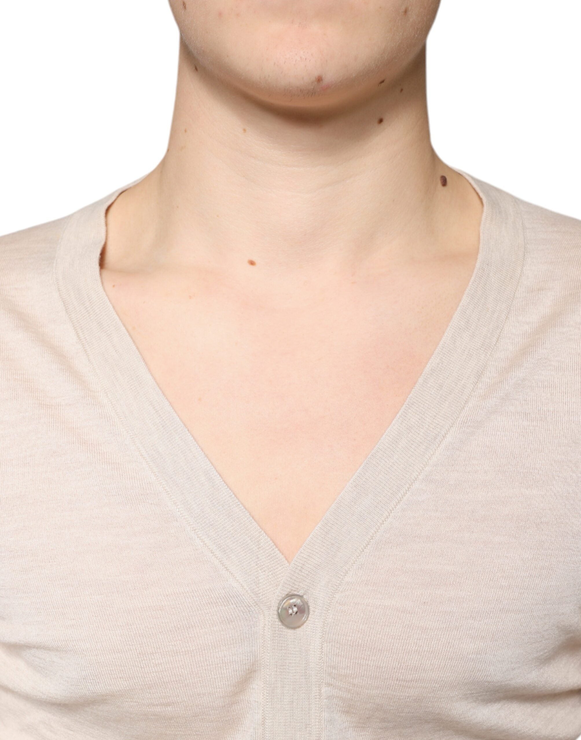 Beige Cashmere Button Down Cardigan Sweater - ventzia