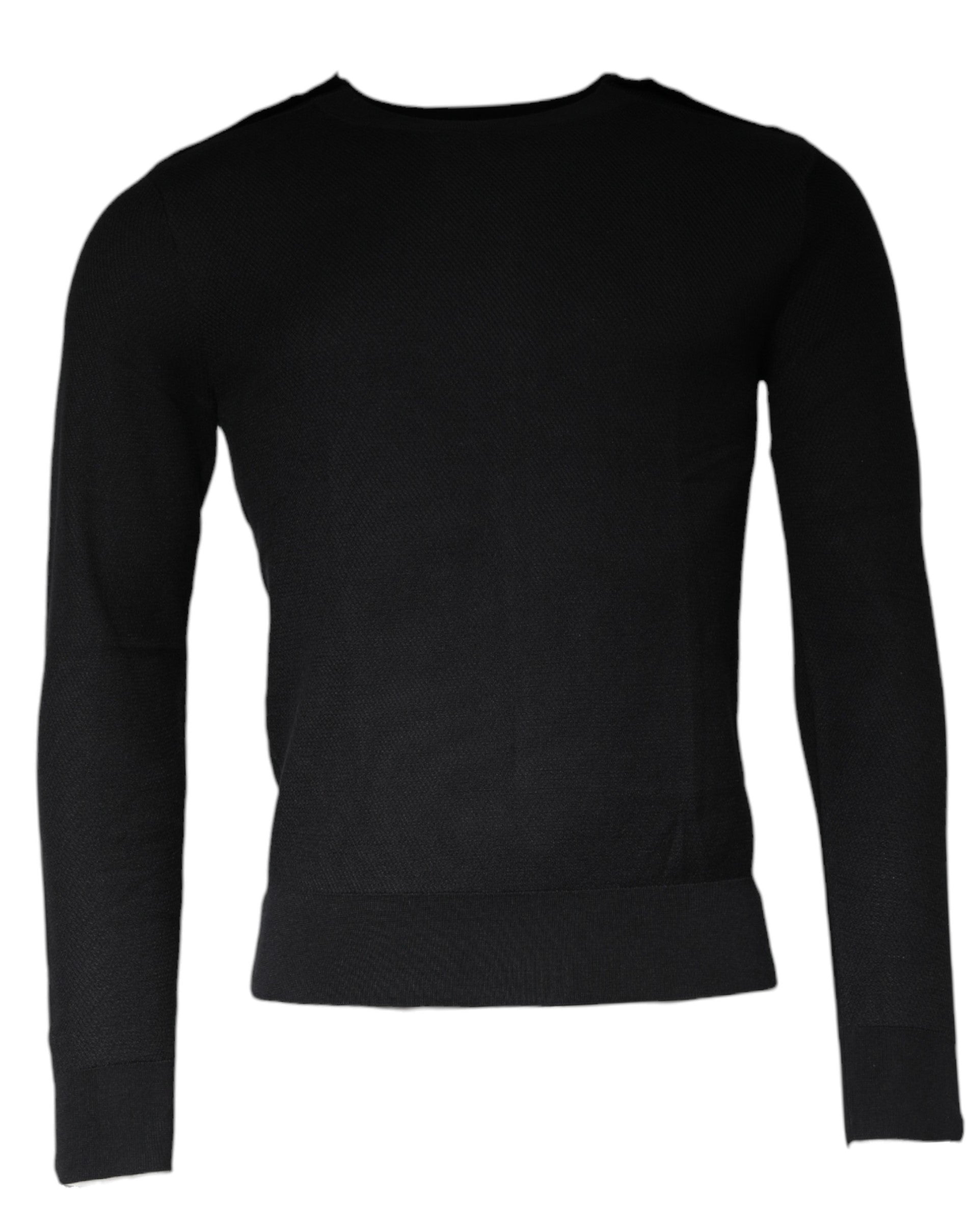Black Long Sleeve Crew Neck Pullover Sweater - ventzia