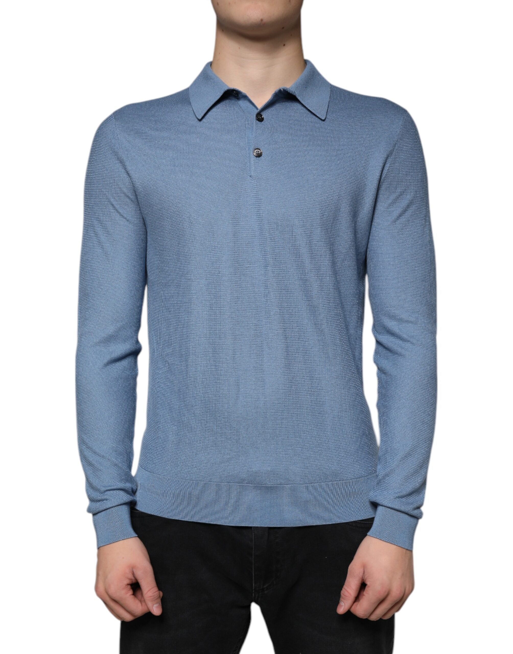 Sky Blue Silk Collared Men Pullover Sweater - ventzia