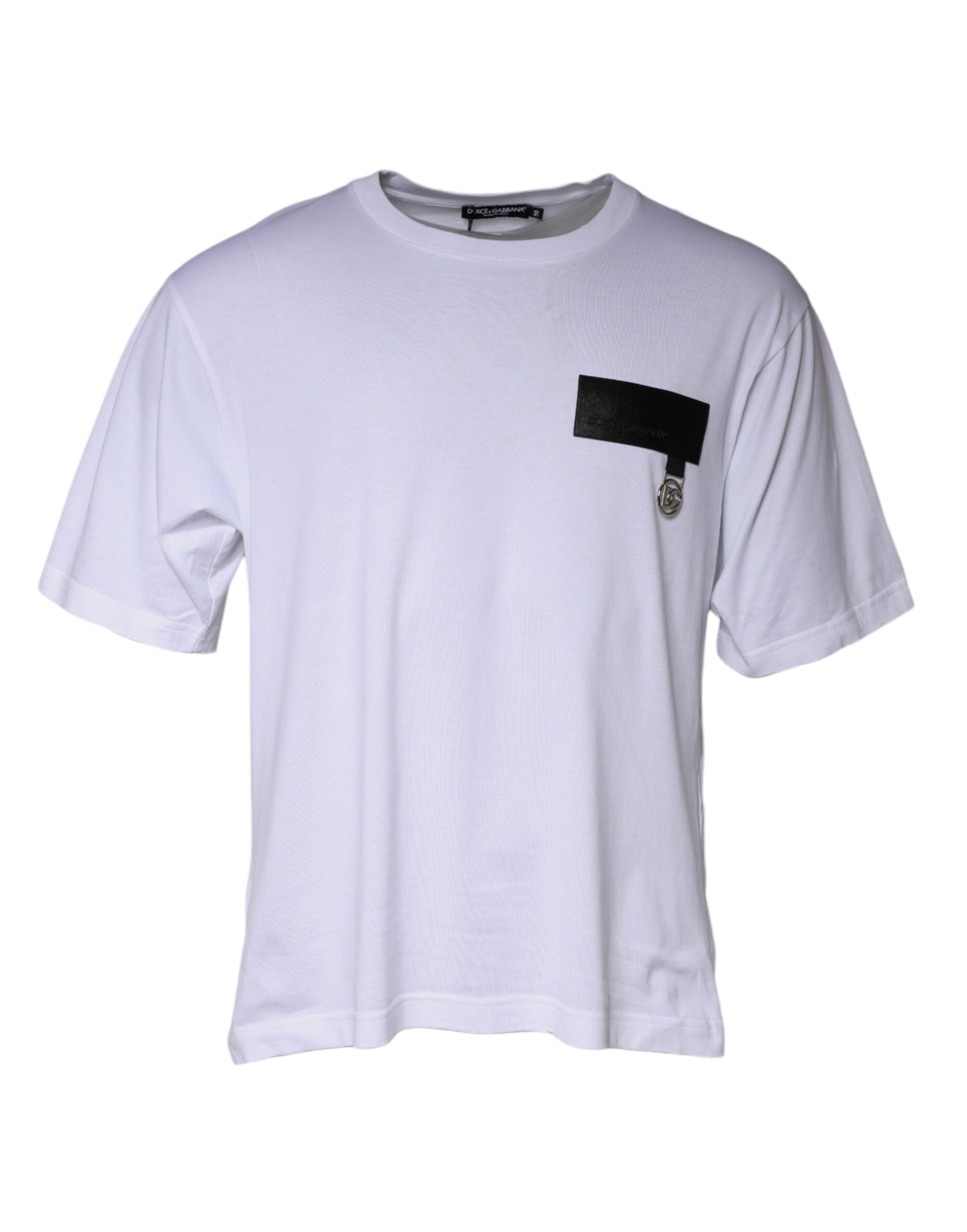White Logo Patch Cotton Crew Neck T-shirt - ventzia