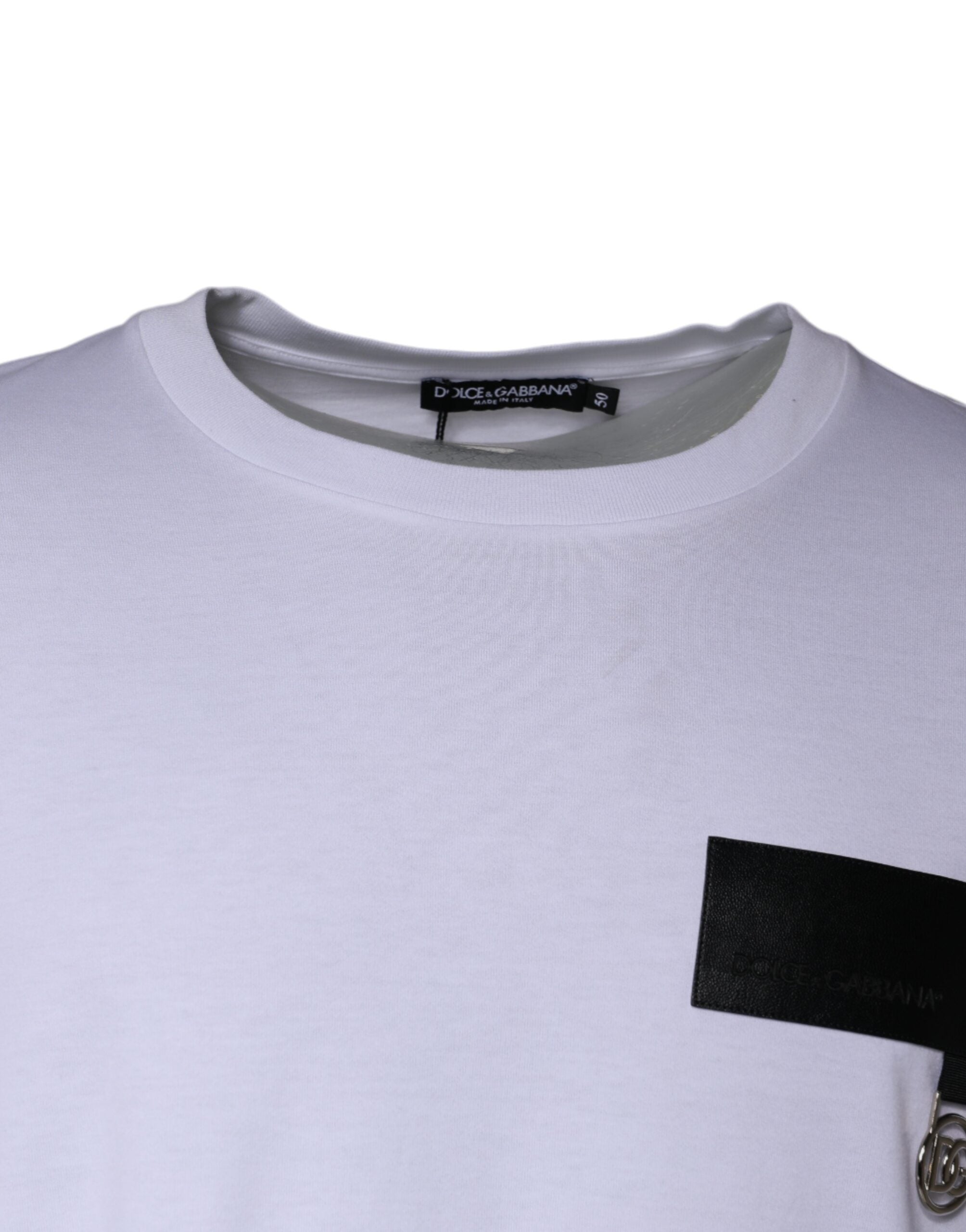 White Logo Patch Cotton Crew Neck T-shirt - ventzia