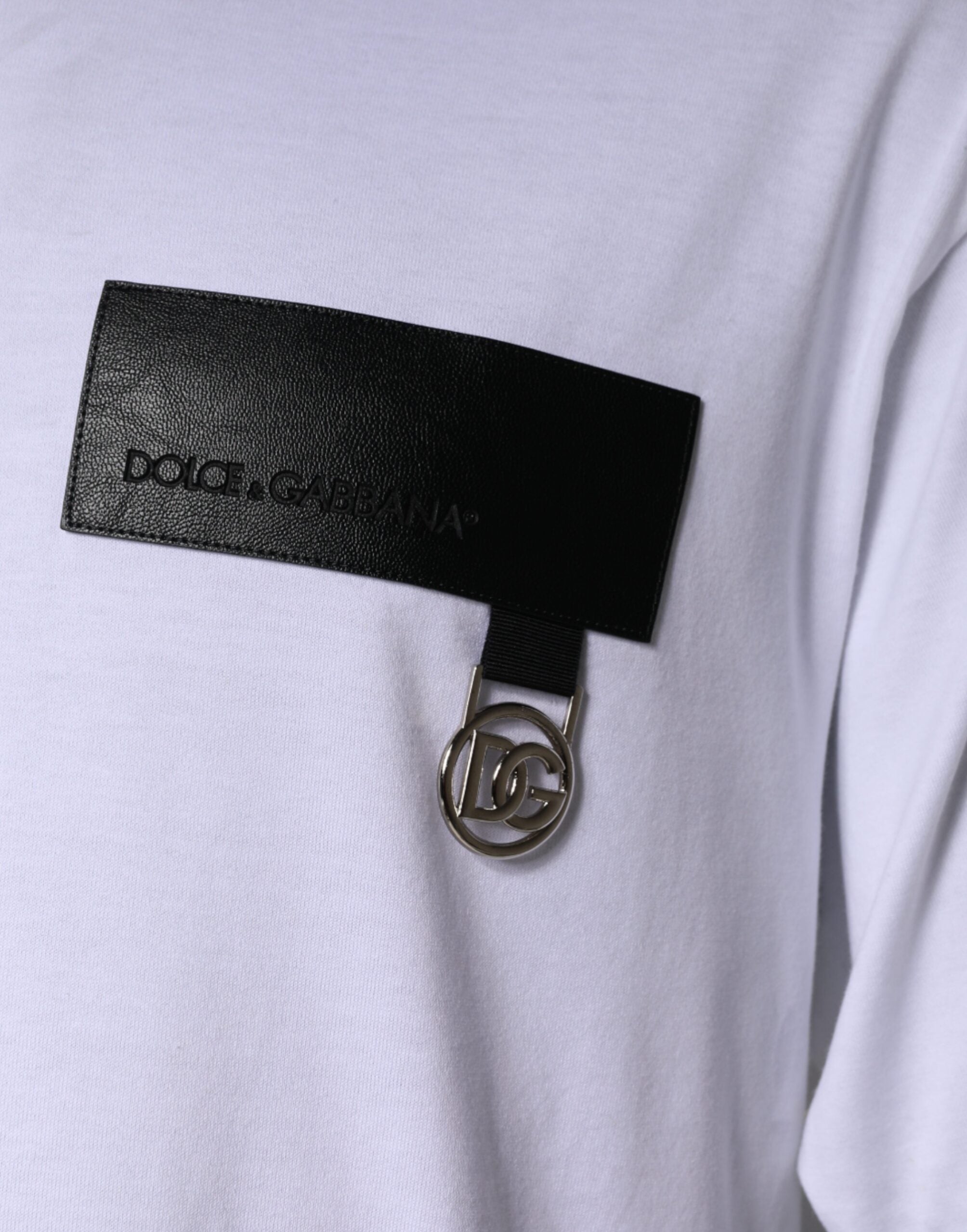 White Logo Patch Cotton Crew Neck T-shirt - ventzia