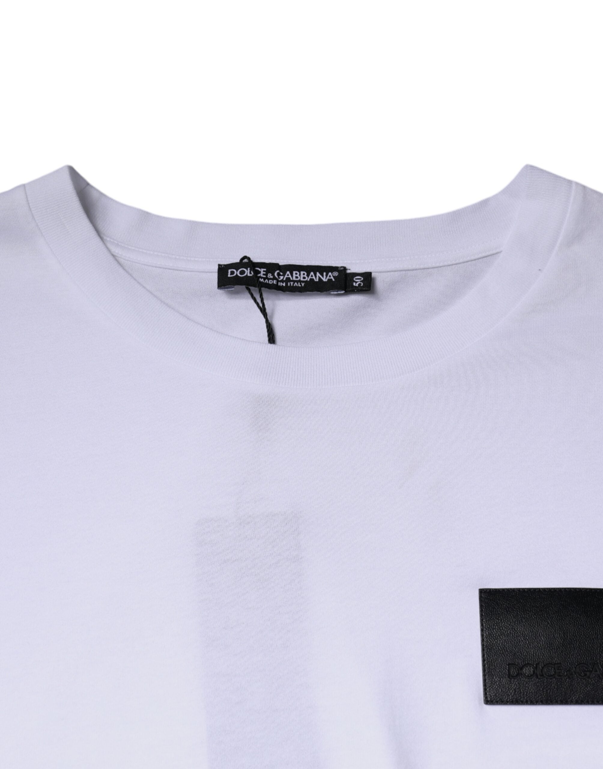 White Logo Patch Cotton Crew Neck T-shirt - ventzia