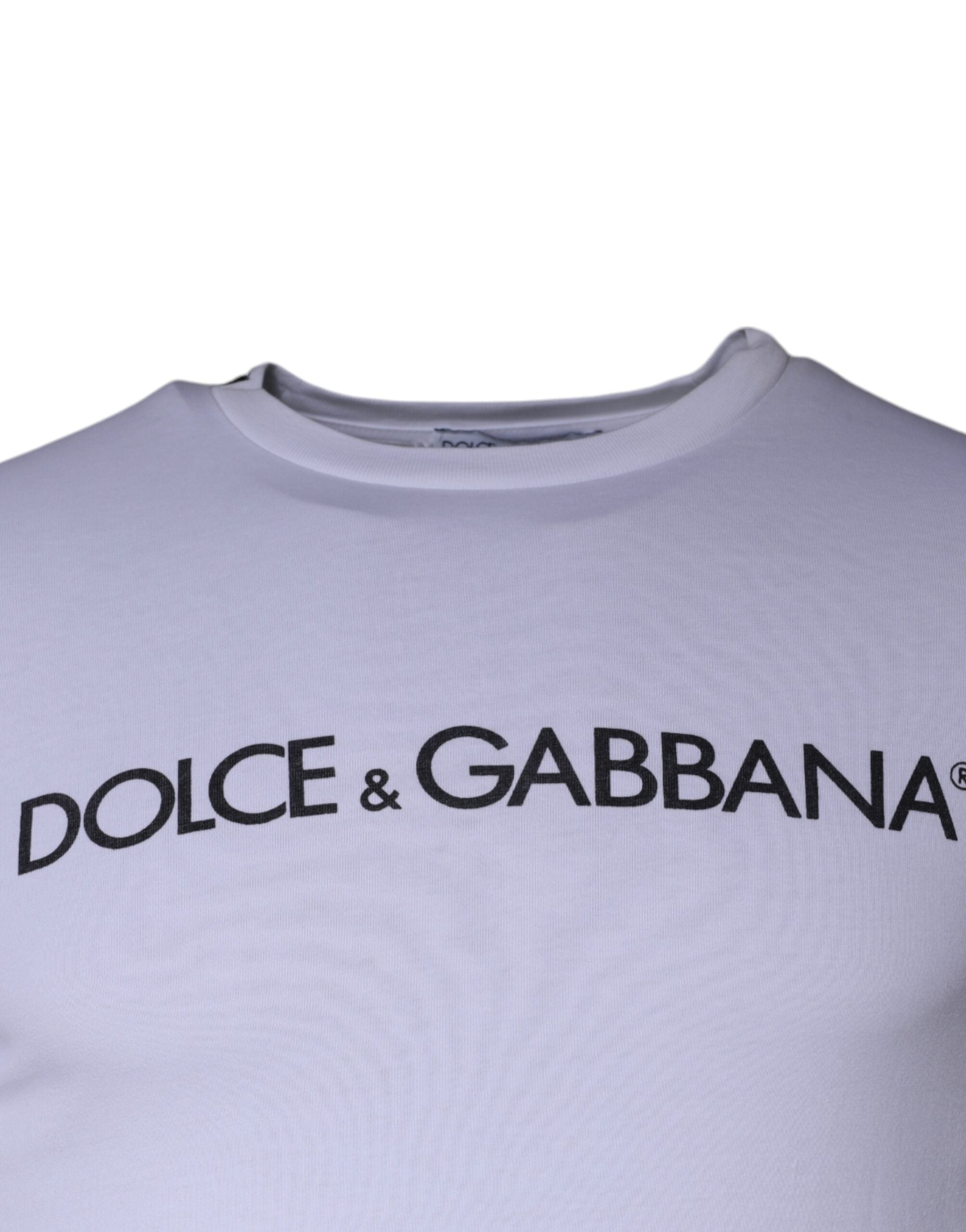 White Logo Print Cotton Crew Neck T-shirt - ventzia
