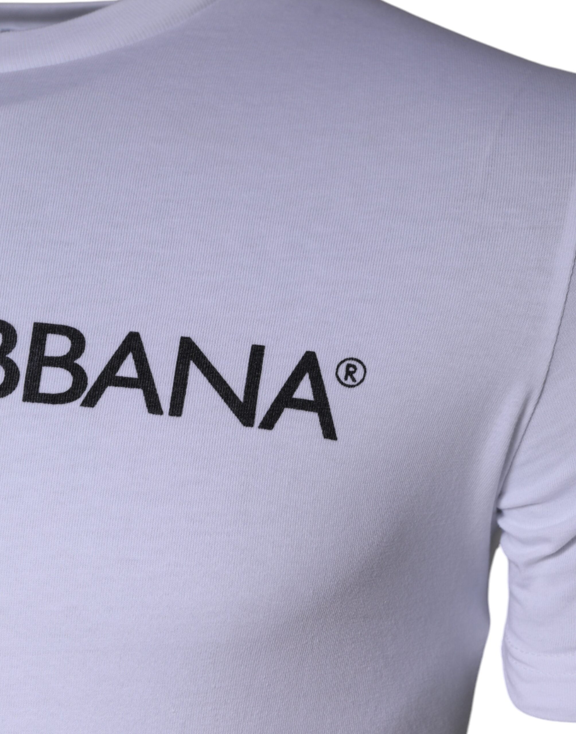 White Logo Print Cotton Crew Neck T-shirt - ventzia