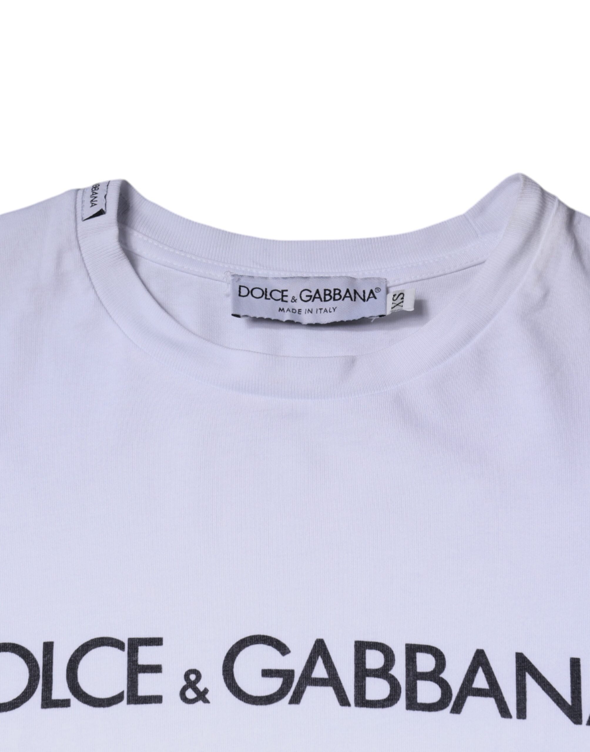 White Logo Print Cotton Crew Neck T-shirt - ventzia