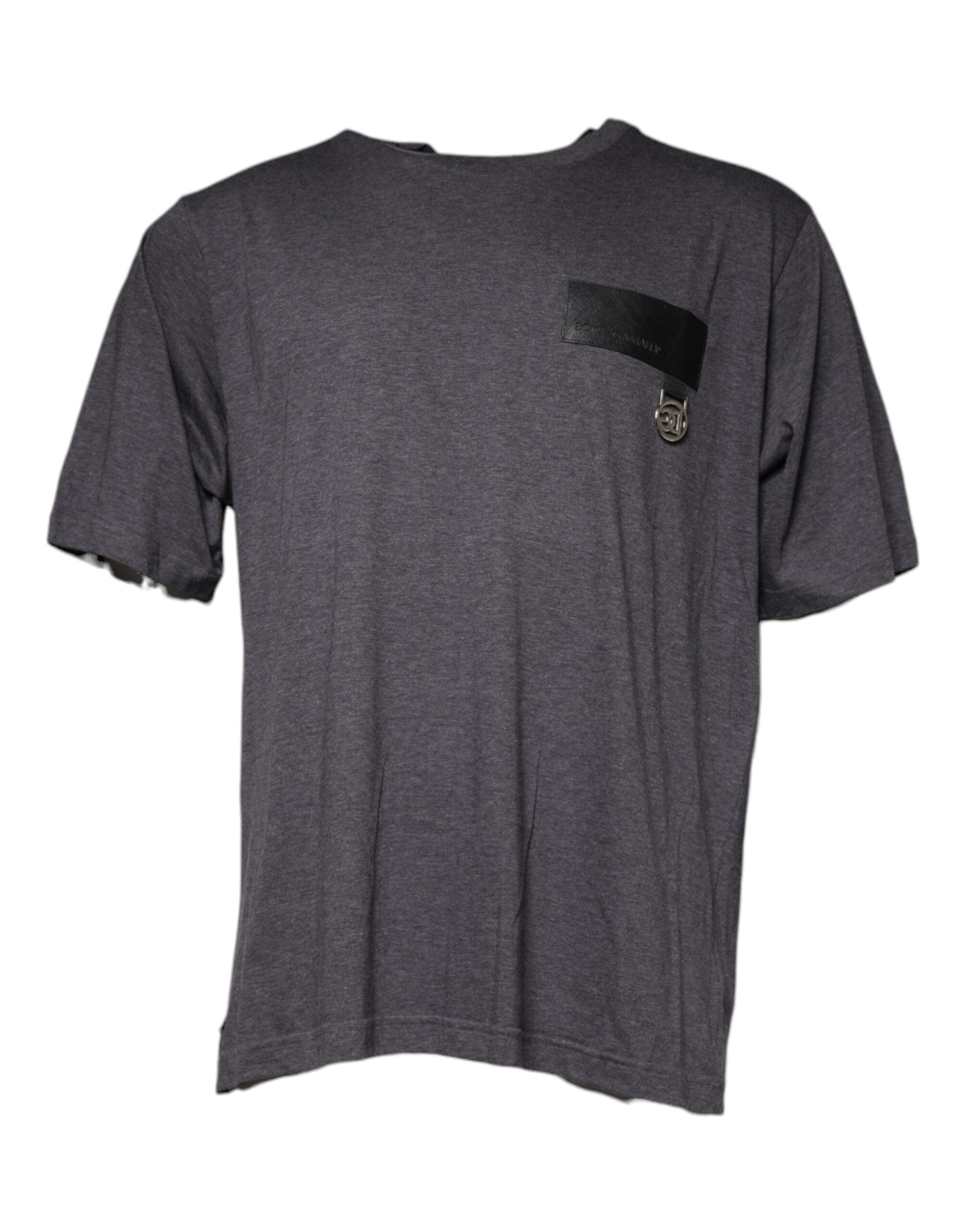Gray Logo Patch Cotton Crew Neck T-shirt - ventzia
