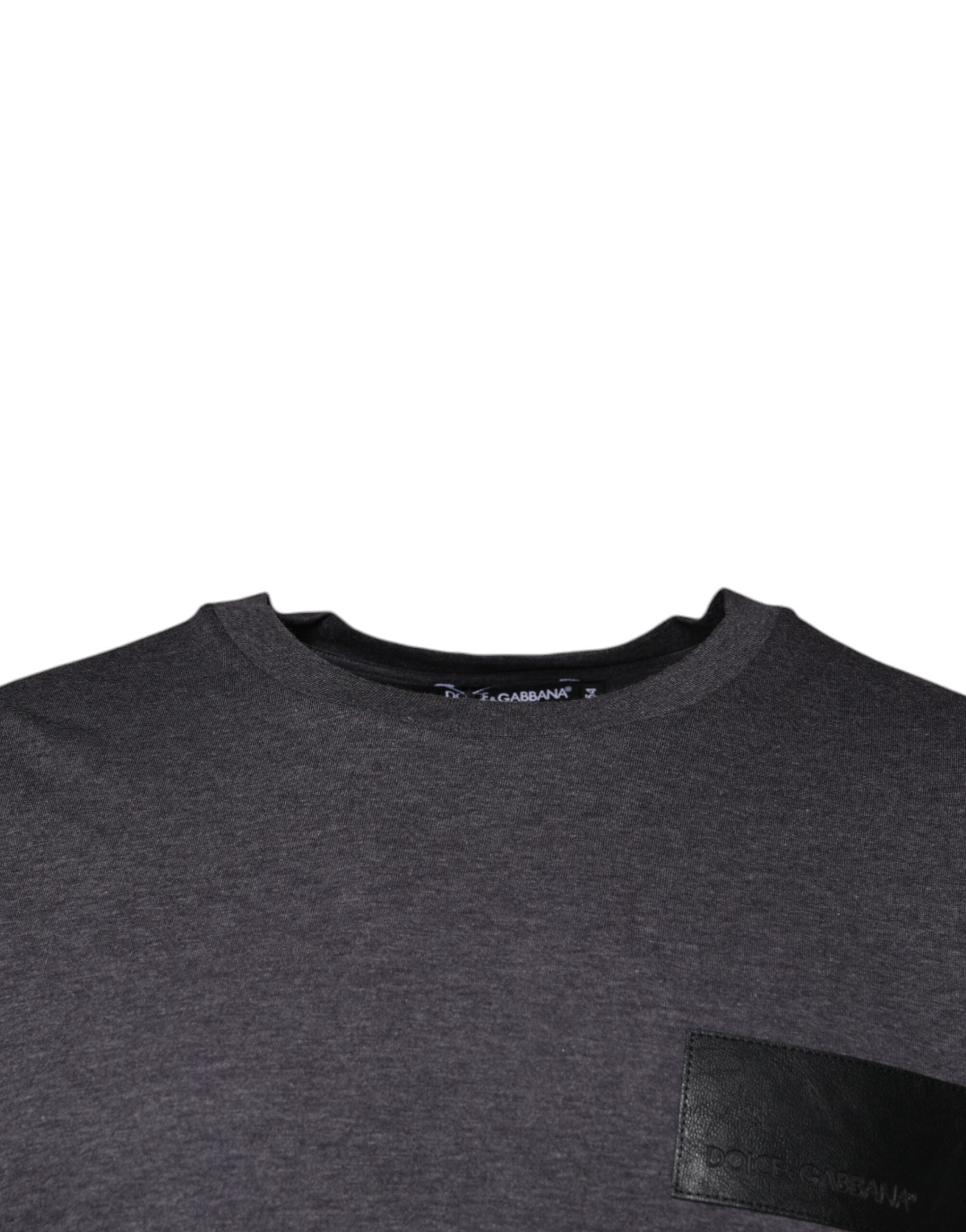 Gray Logo Patch Cotton Crew Neck T-shirt - ventzia