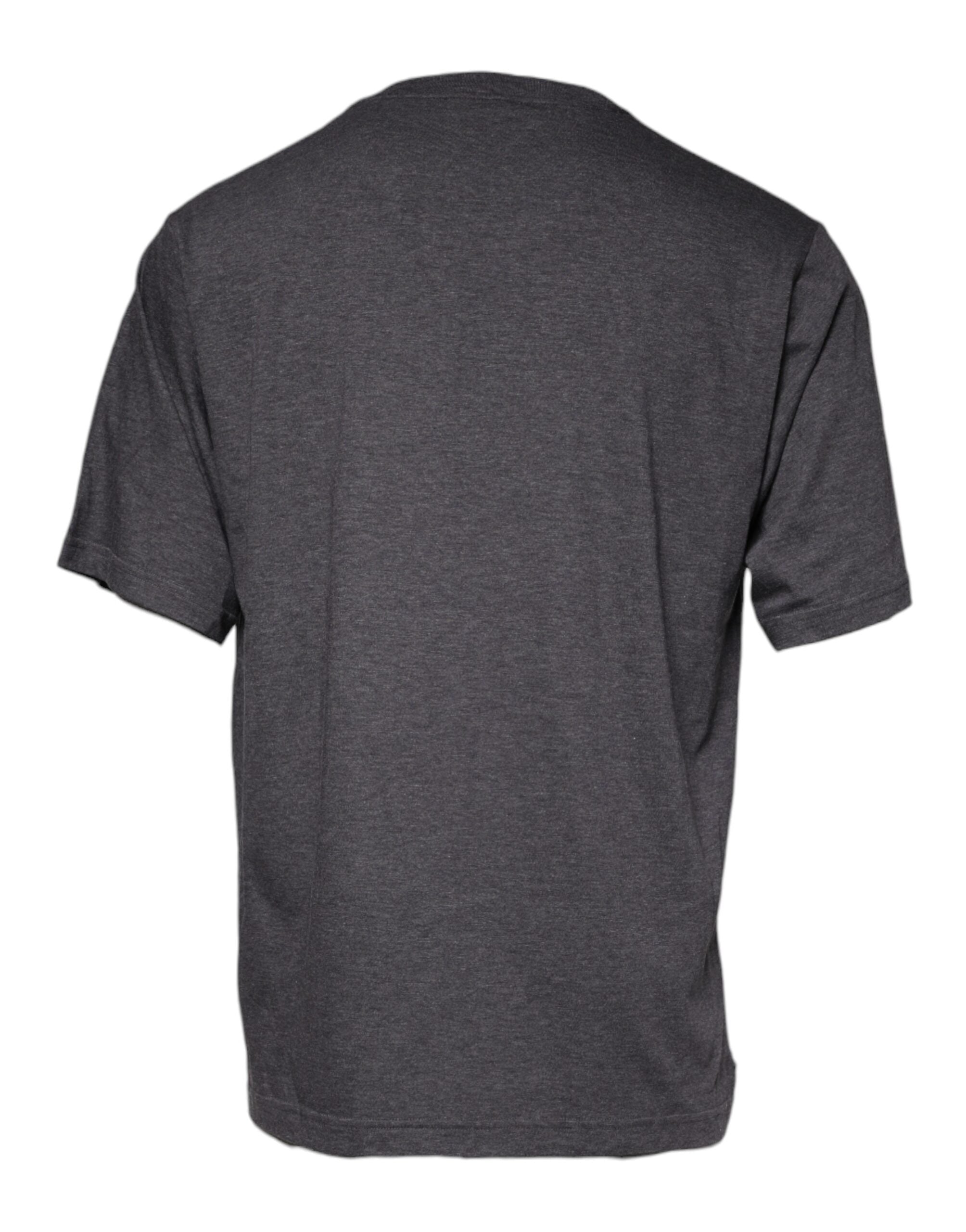 Gray Logo Patch Cotton Crew Neck T-shirt - ventzia