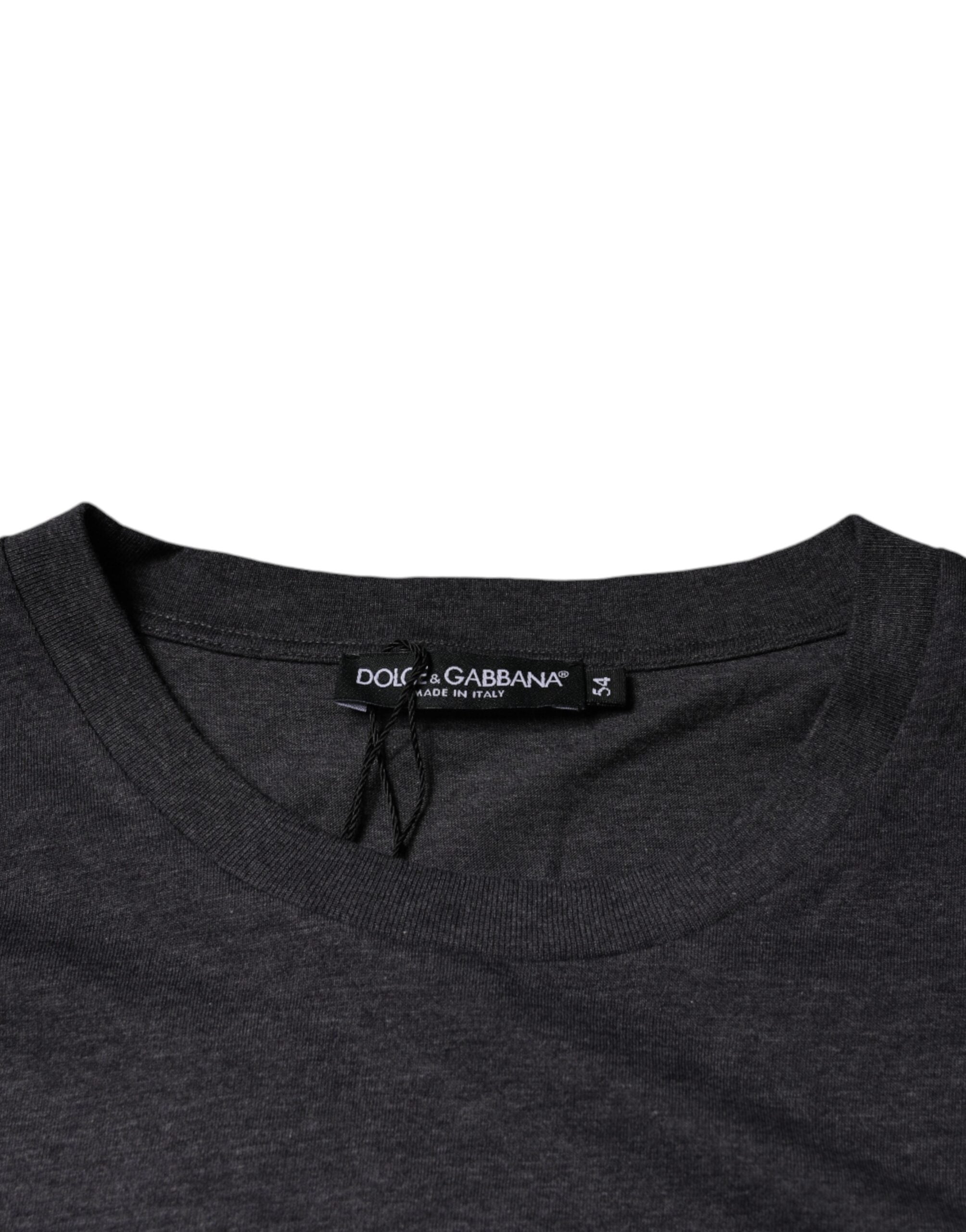 Gray Logo Patch Cotton Crew Neck T-shirt - ventzia