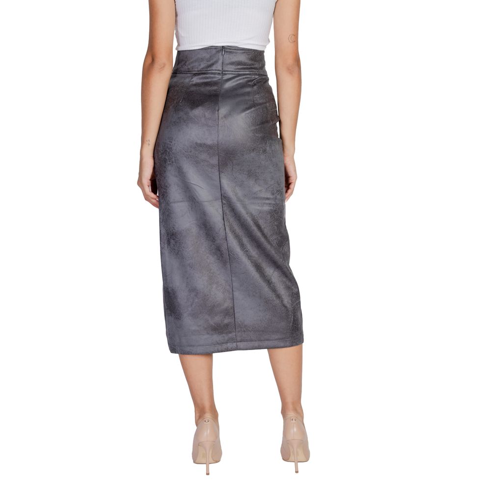 Gray Artificial Leather Skirt - ventzia