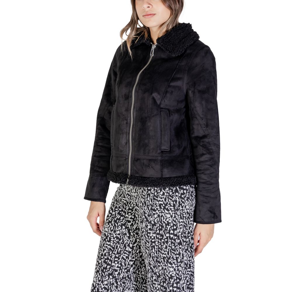 Black Polyester Jackets & Coat - ventzia
