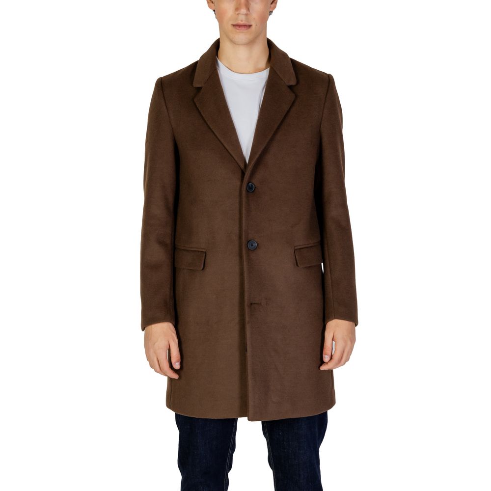 Brown Polyester Coat - ventzia