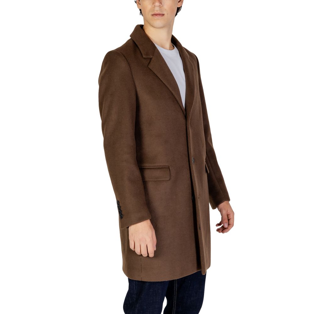 Brown Polyester Coat - ventzia