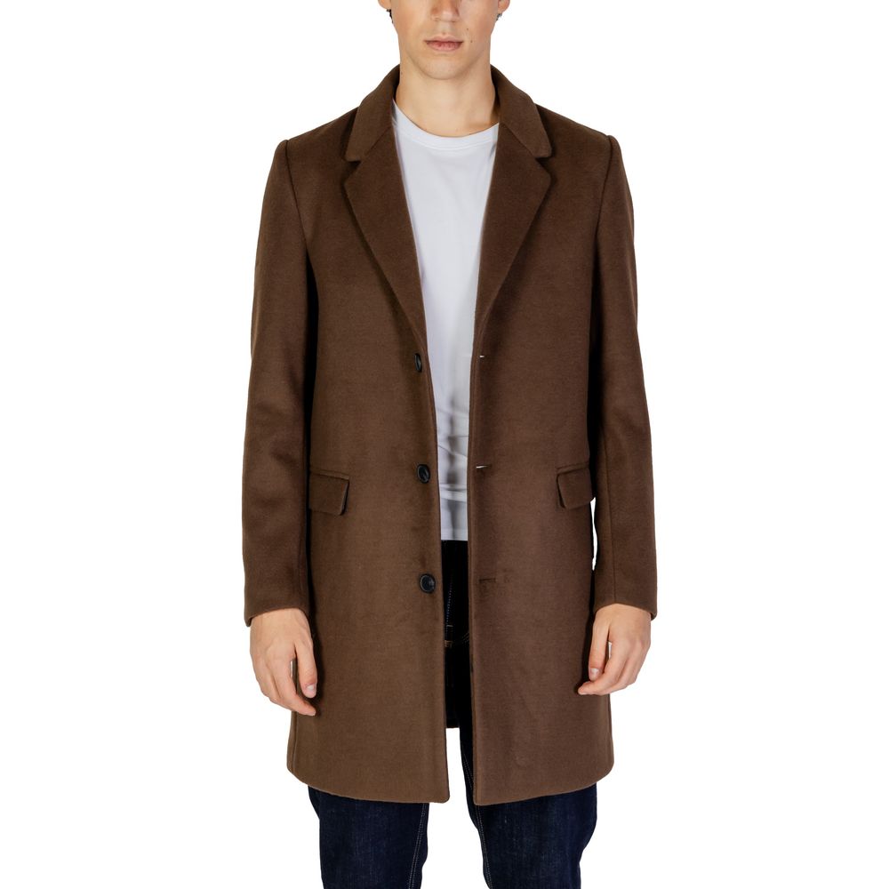 Brown Polyester Coat - ventzia