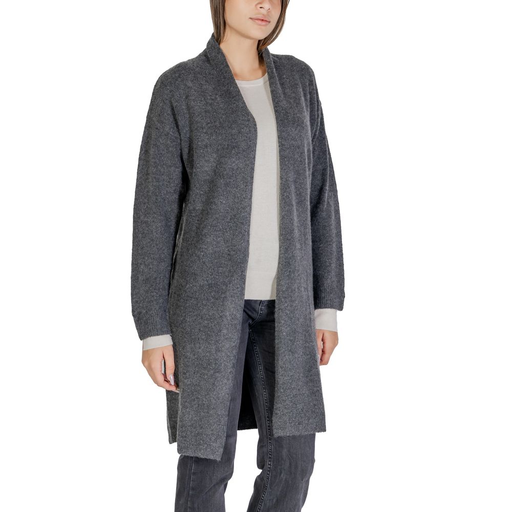 Gray Polyester Cardigan - ventzia