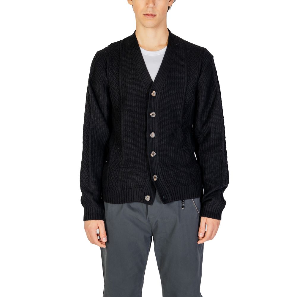 Black Polyester Cardigan - ventzia