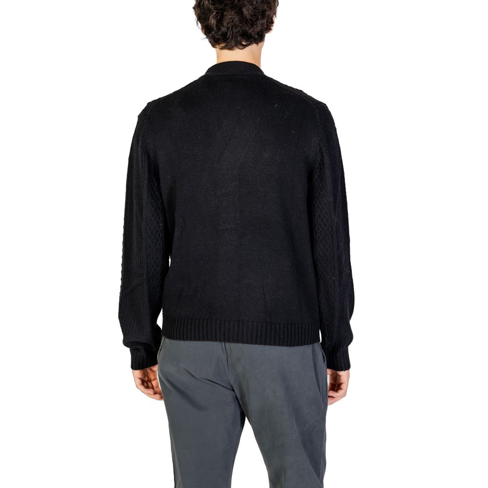 Black Polyester Cardigan - ventzia