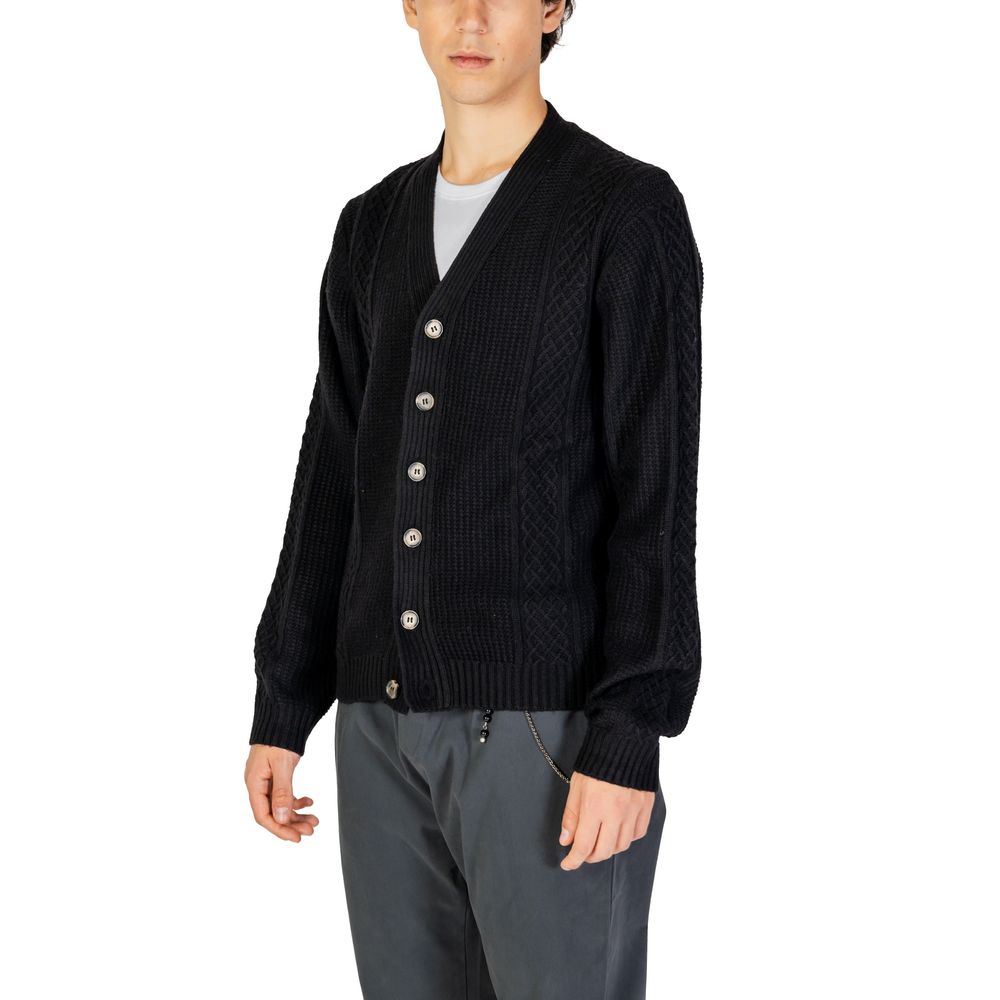 Black Polyester Cardigan - ventzia