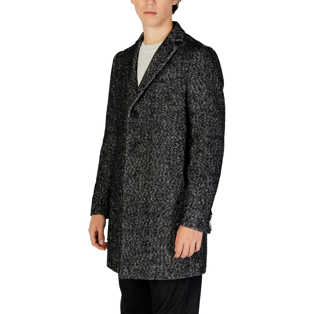 Black Polyester Coat - ventzia