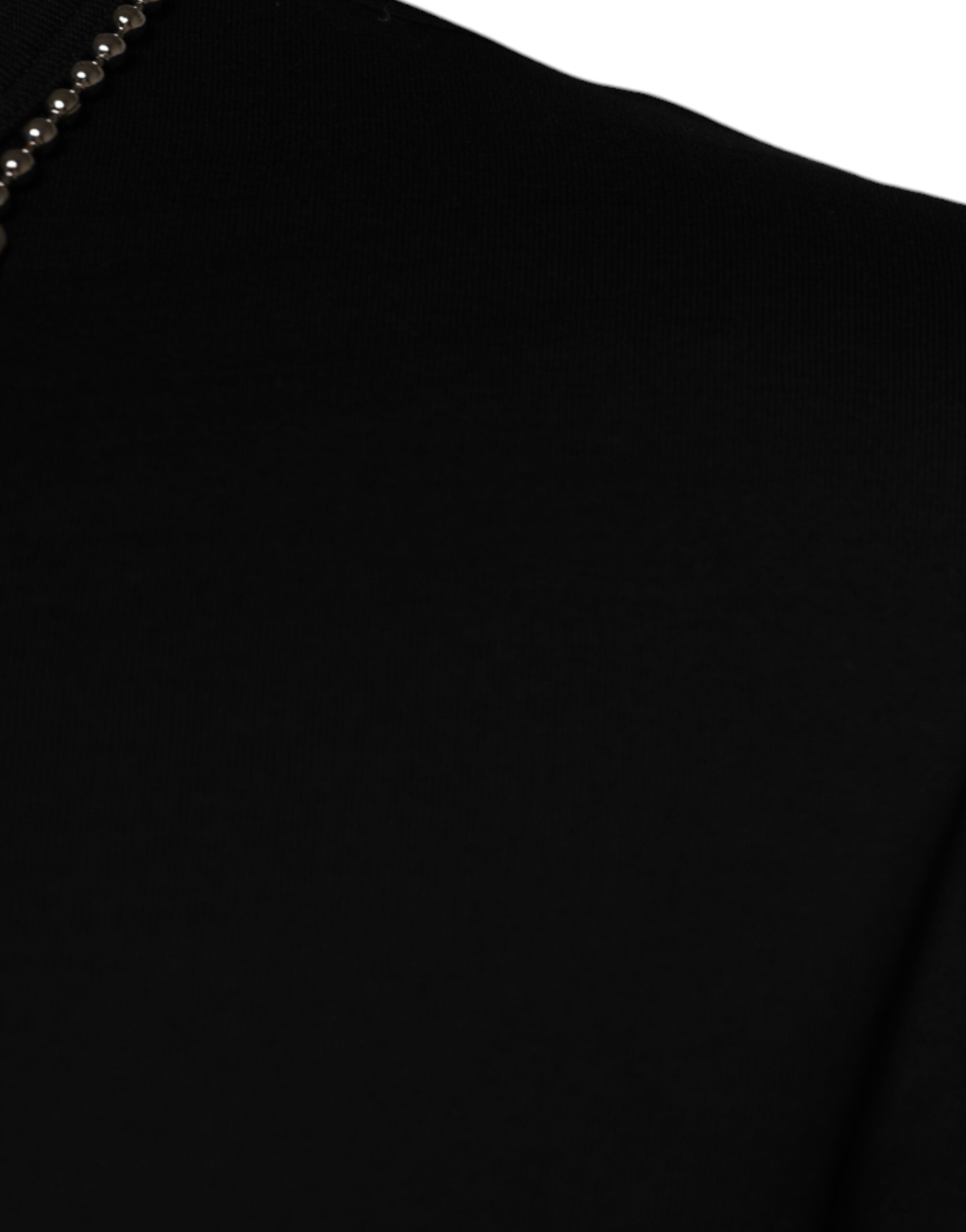 Black Cotton Necklace Embellished T-shirt - ventzia