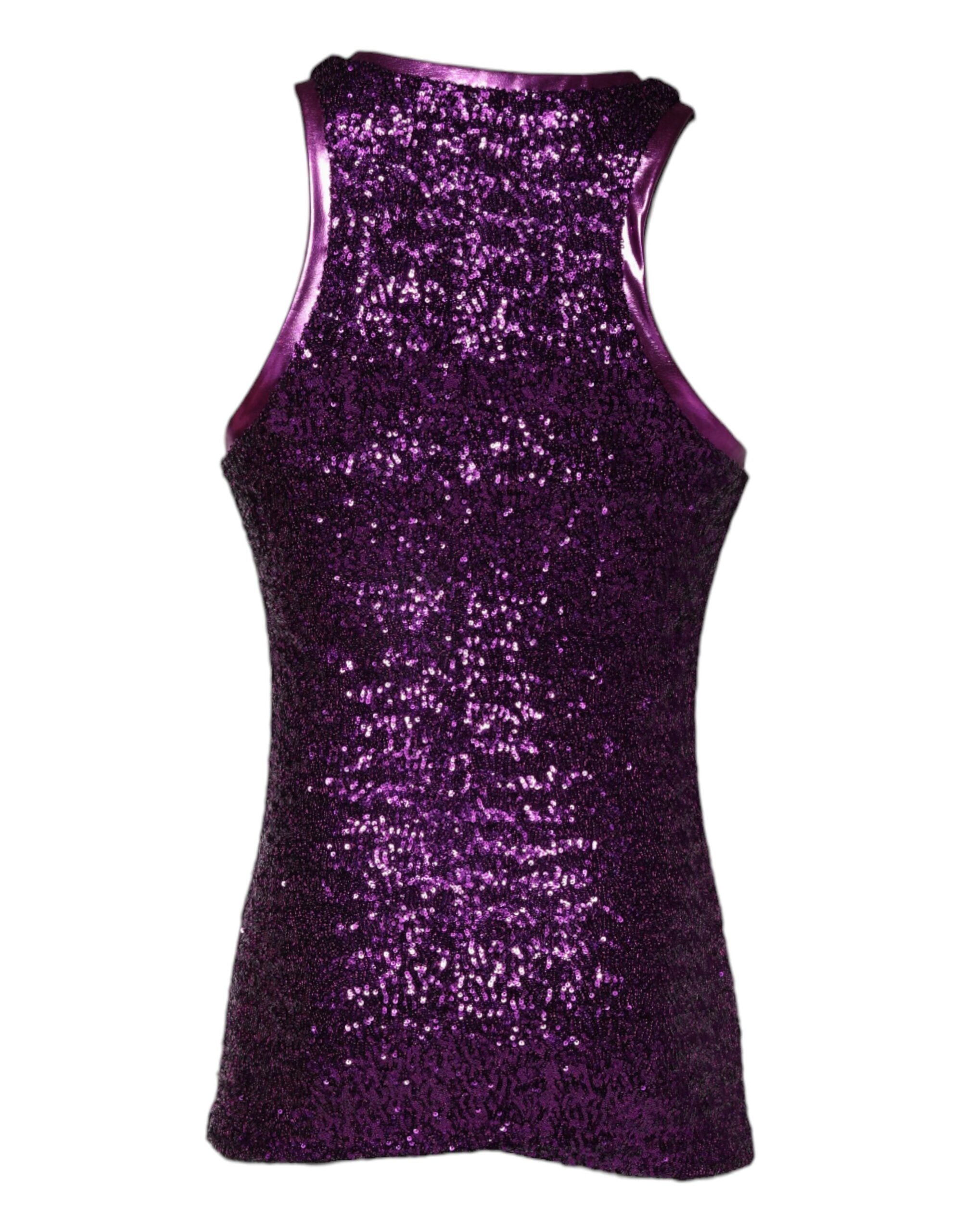 Purple Sequin Round Neck Sleeveless T-shirt - ventzia