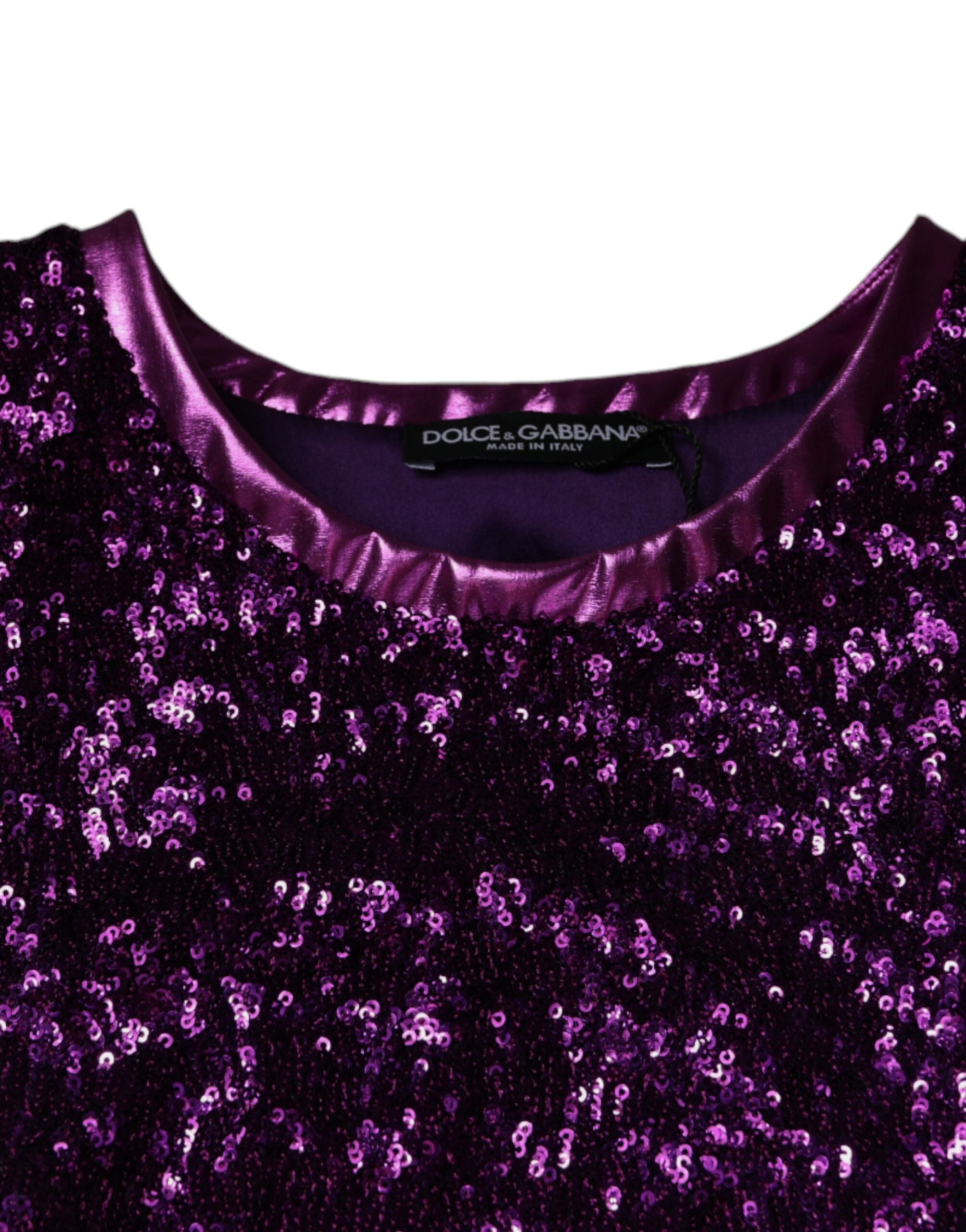 Purple Sequin Round Neck Sleeveless T-shirt - ventzia