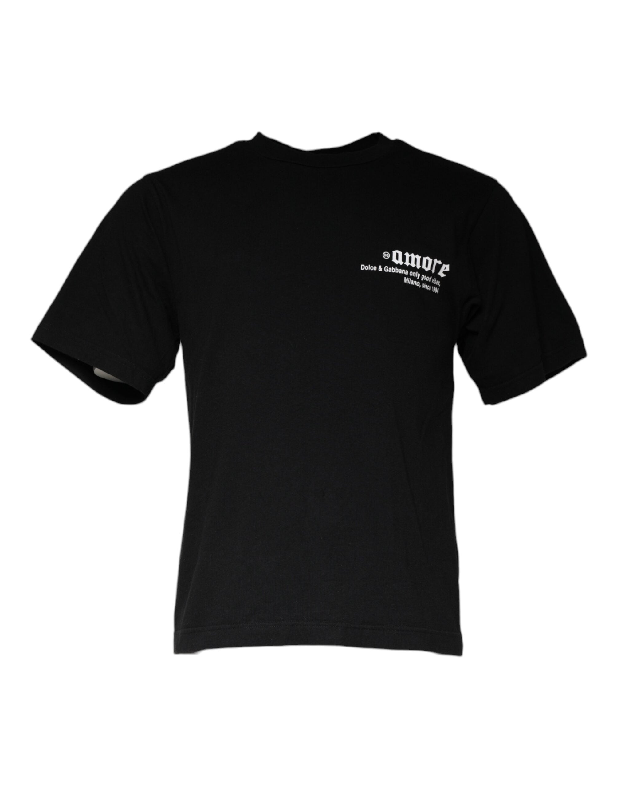 Black Amore Print Cotton Crew Neck T-shirt - ventzia