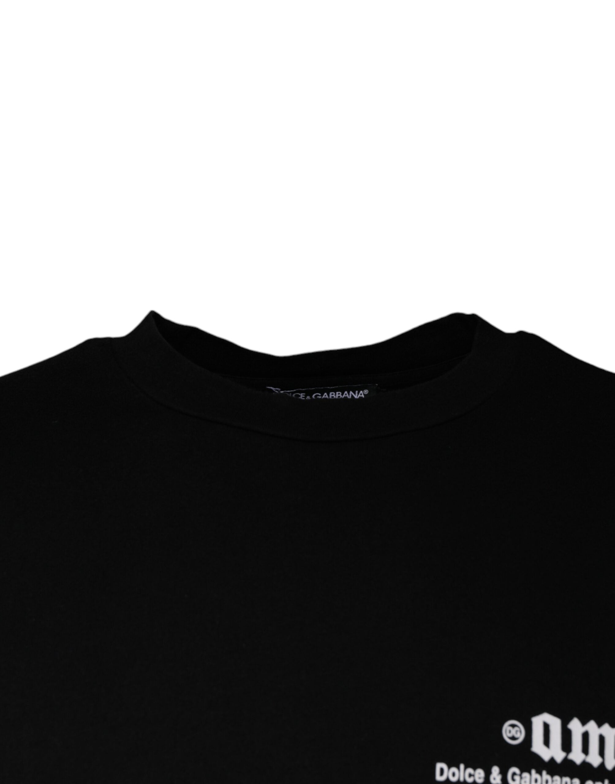 Black Amore Print Cotton Crew Neck T-shirt - ventzia