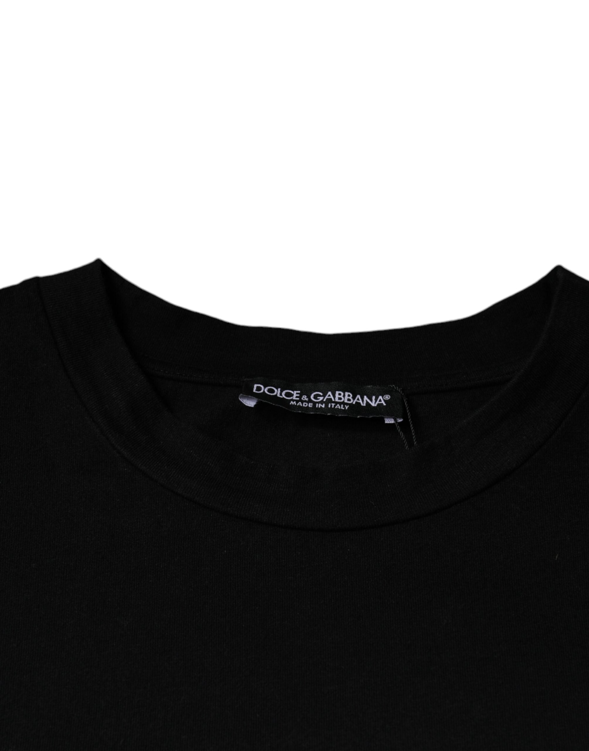 Black Amore Print Cotton Crew Neck T-shirt - ventzia
