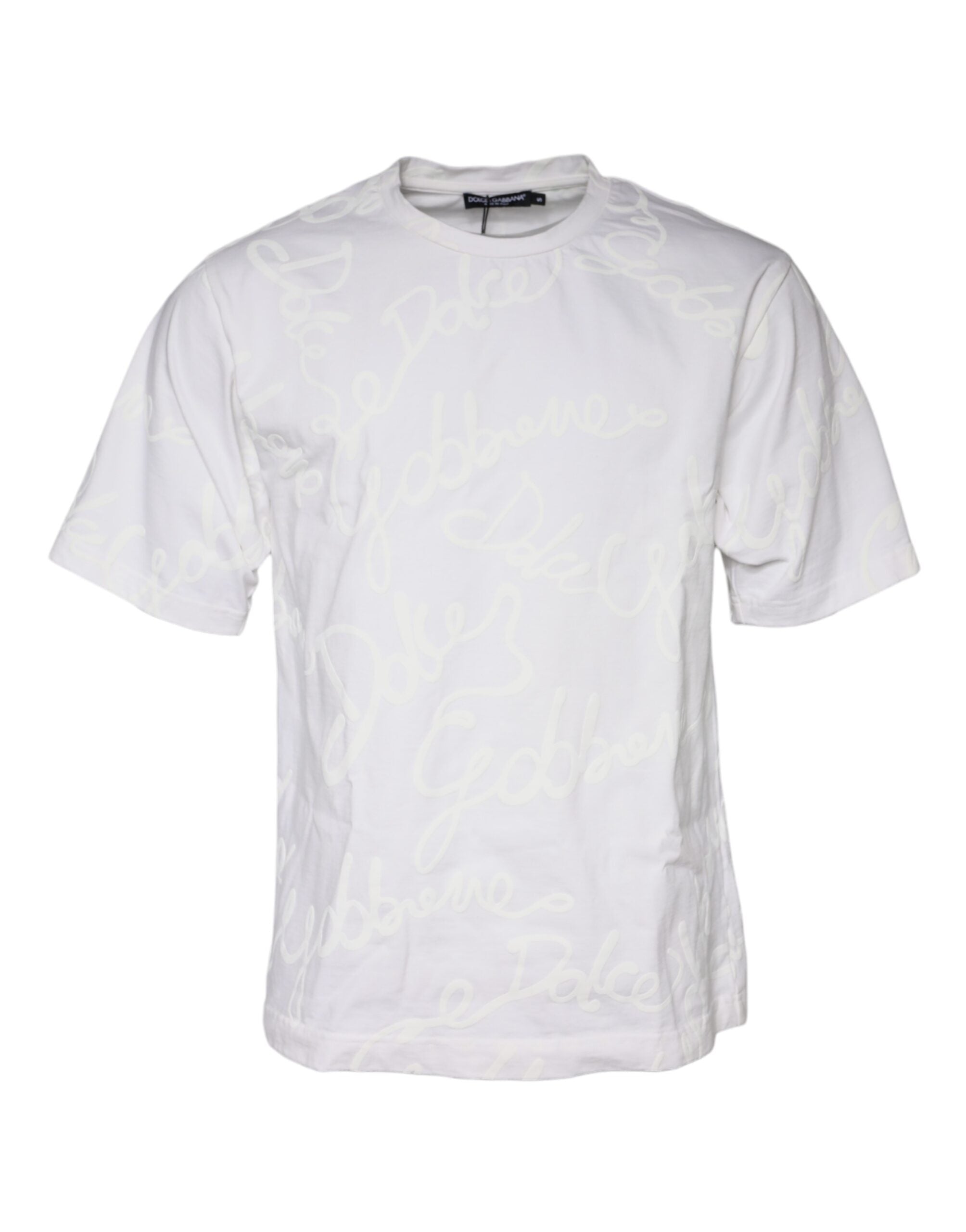 White Logo Print Cotton Crew Neck T-shirt - ventzia