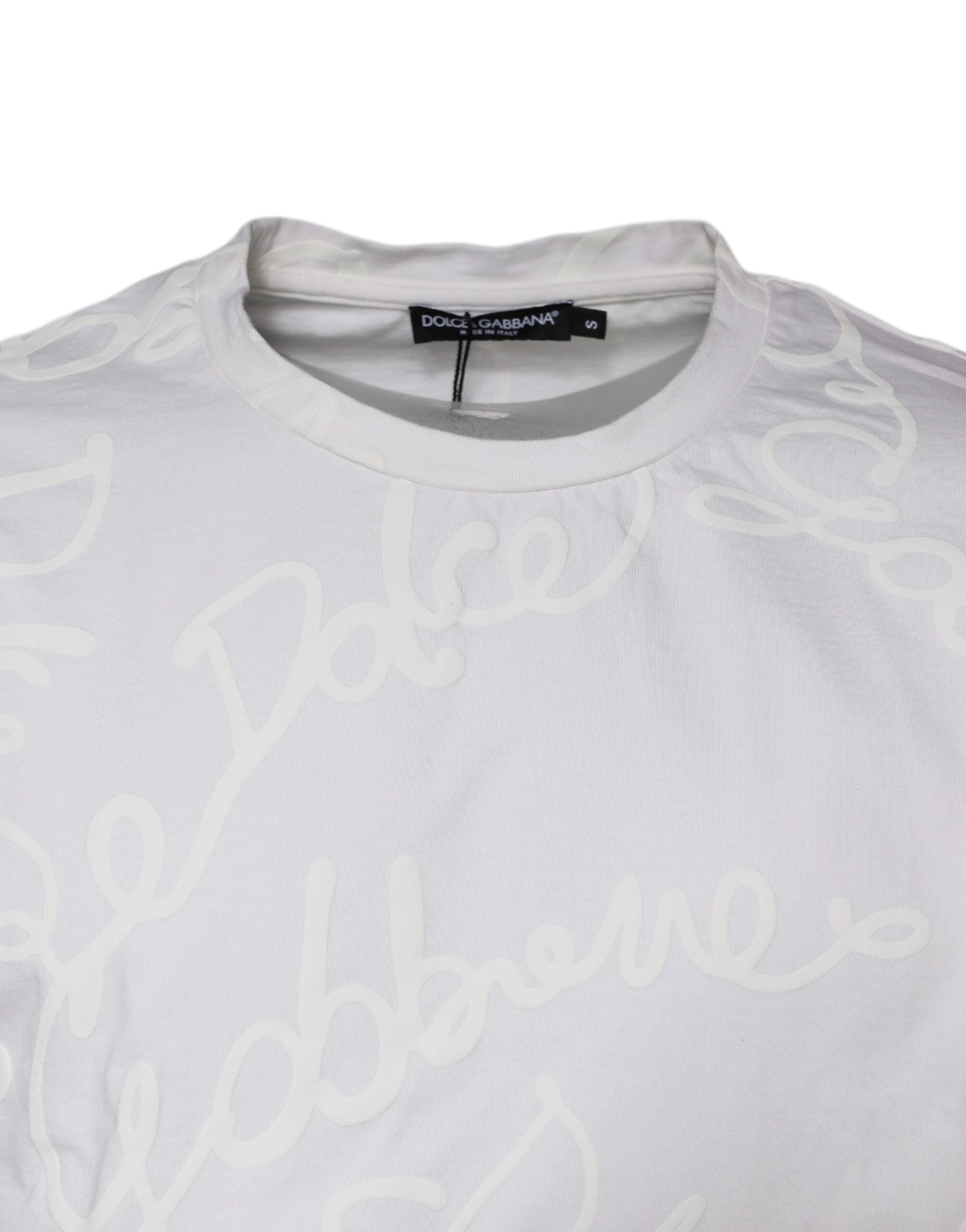 White Logo Print Cotton Crew Neck T-shirt - ventzia