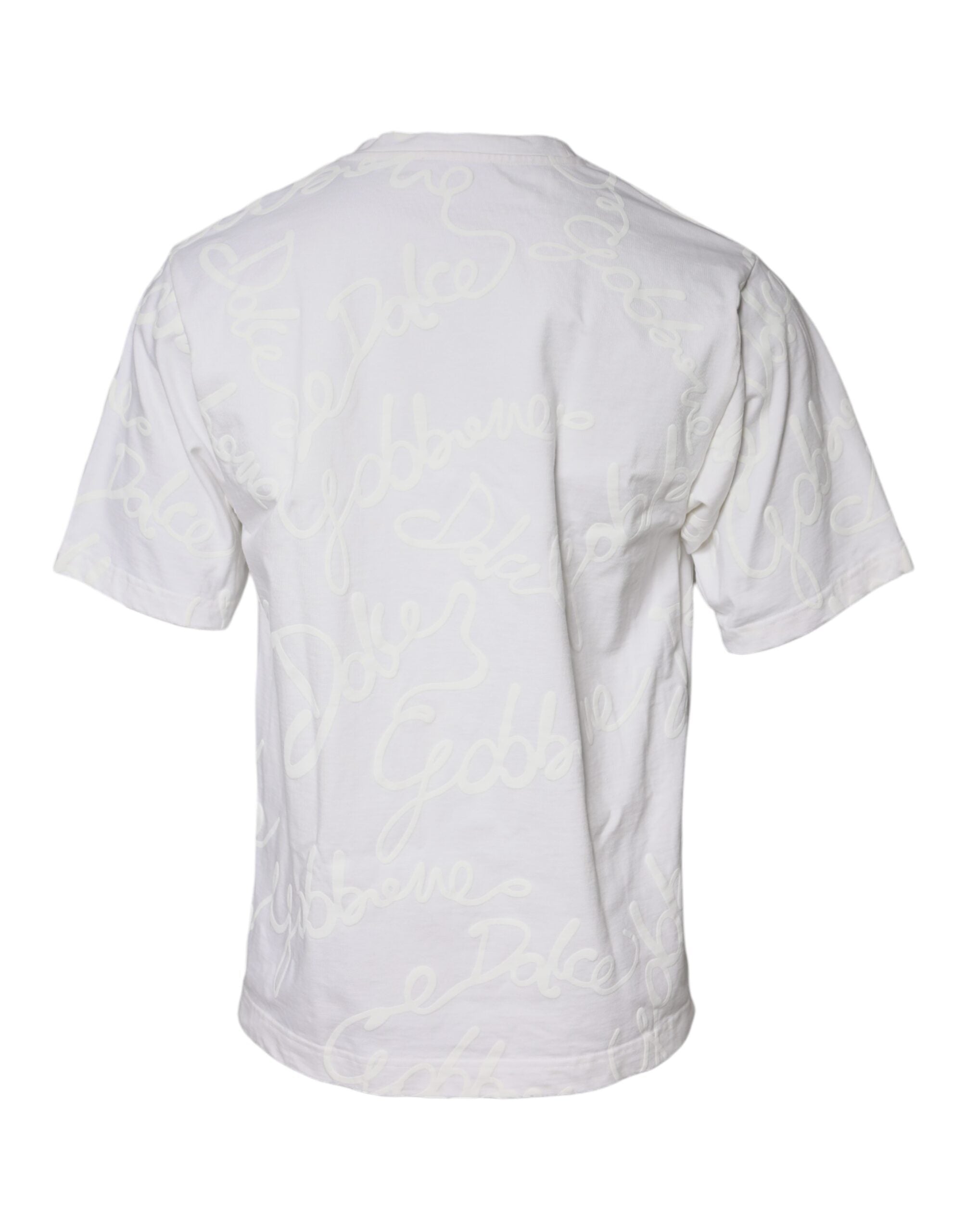 White Logo Print Cotton Crew Neck T-shirt - ventzia
