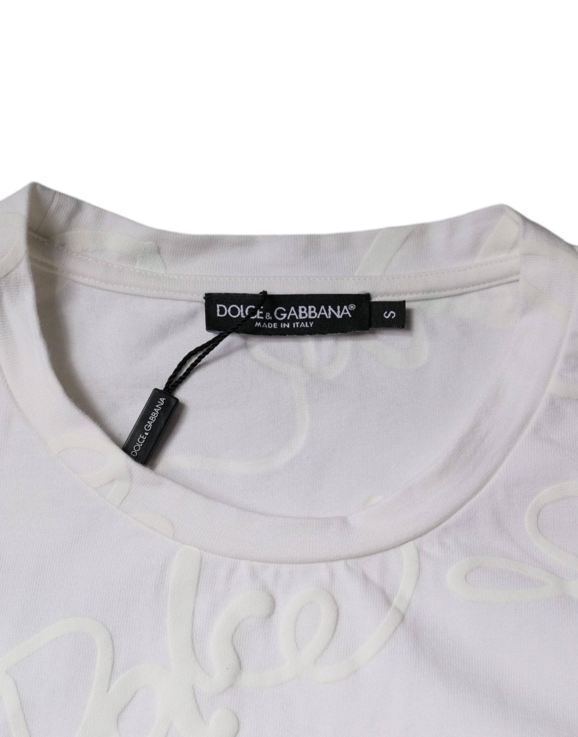 White Logo Print Cotton Crew Neck T-shirt - ventzia